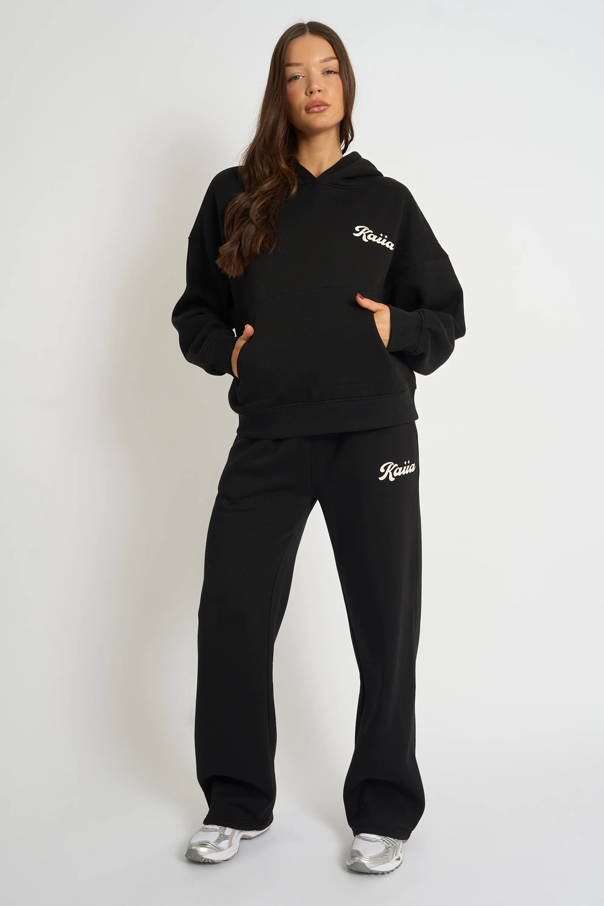 Kaiia Studio Bubble Script Oversized Hoodie Black & Cream - Image 3