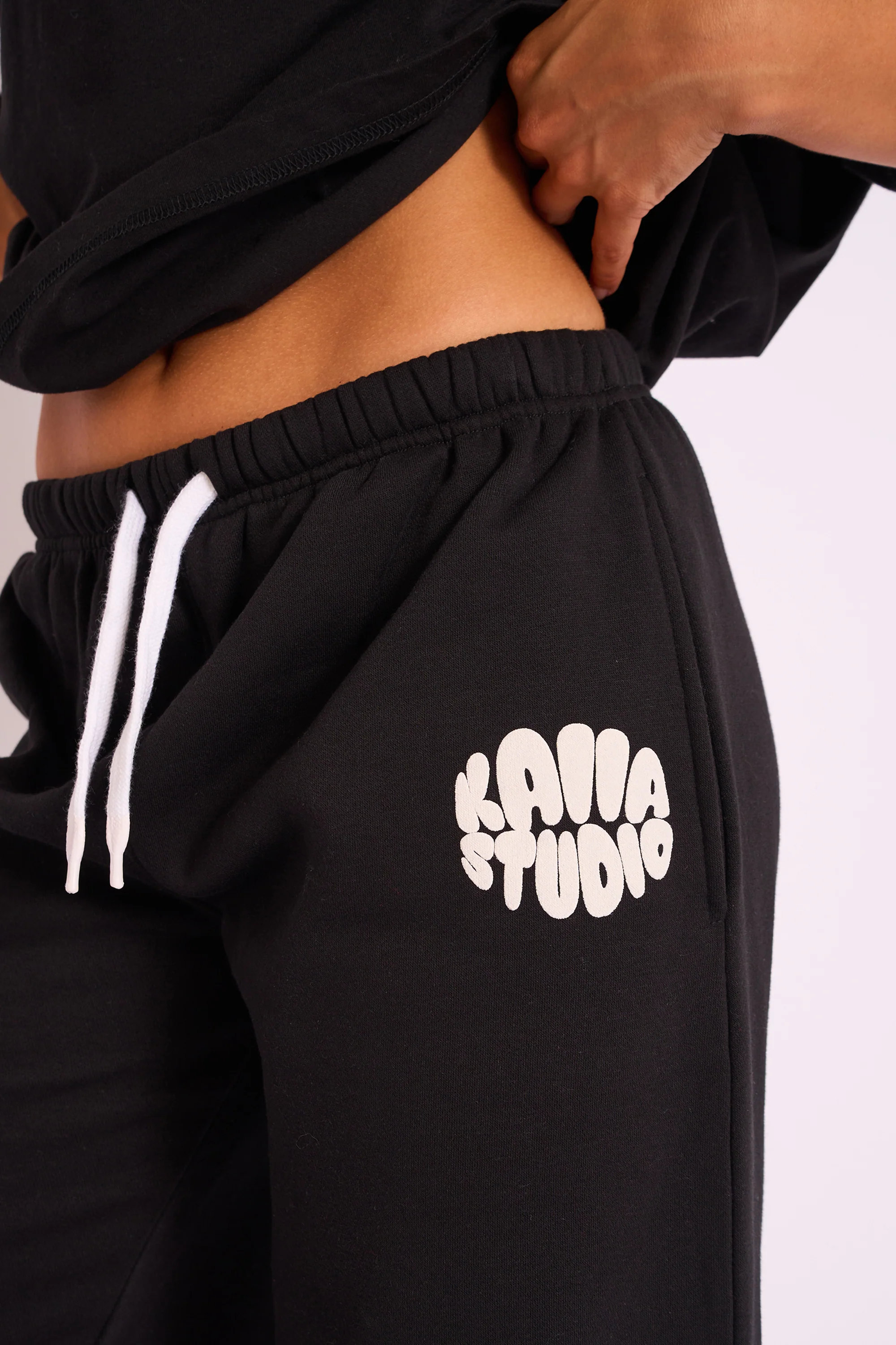 Kaiia Studio Bubble Logo Wide Leg Jogger Black - Image 4