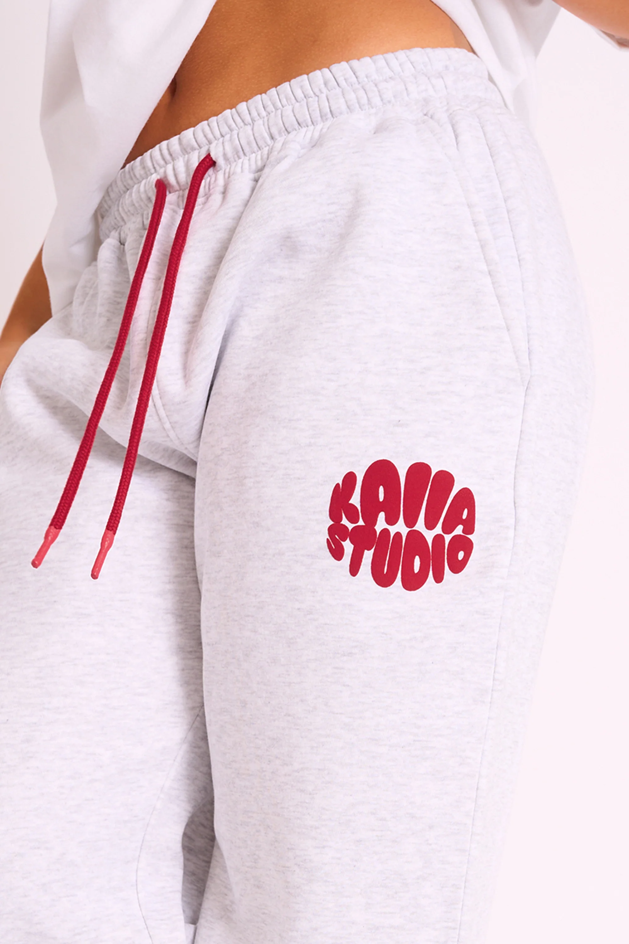 Kaiia Studio Bubble Logo Wide Leg Jogger Grey Marl & Red - Image 4