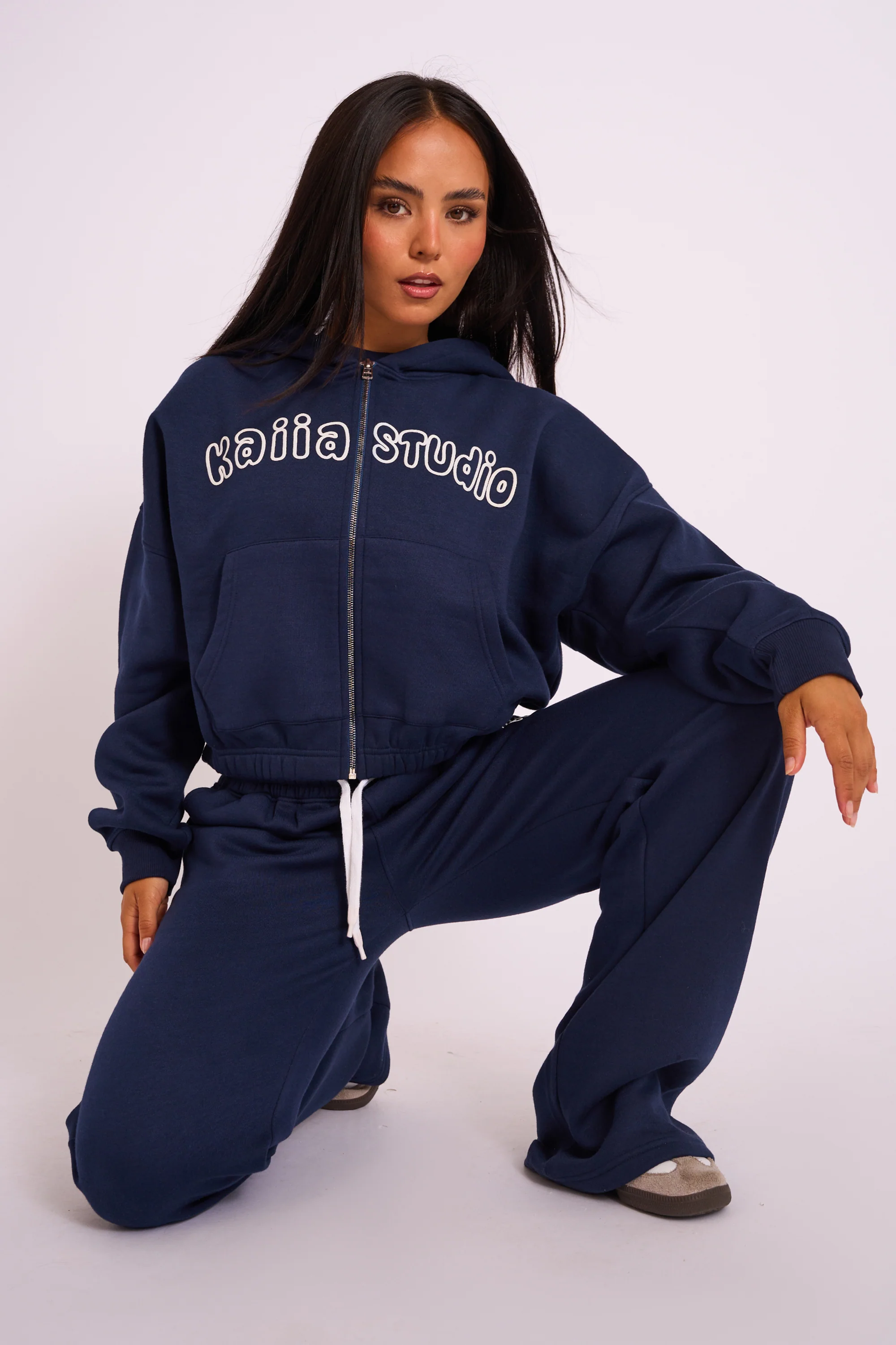 Kaiia Studio Bubble Logo Zip Through Hoodie Navy - Image 3