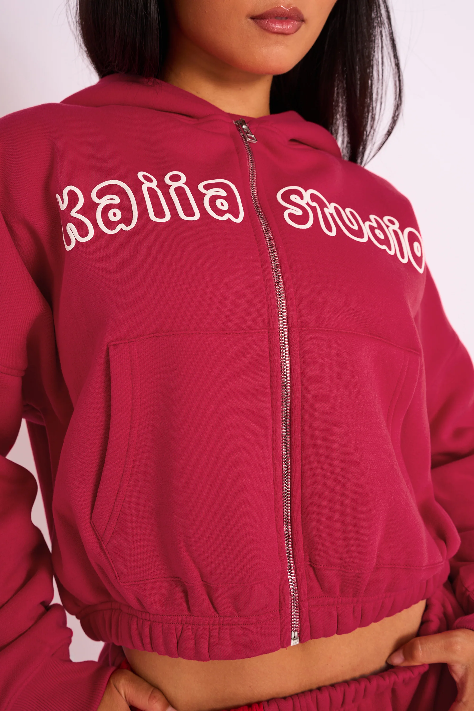 Kaiia Studio Bubble Logo Zip Through Hoodie Red - Image 2