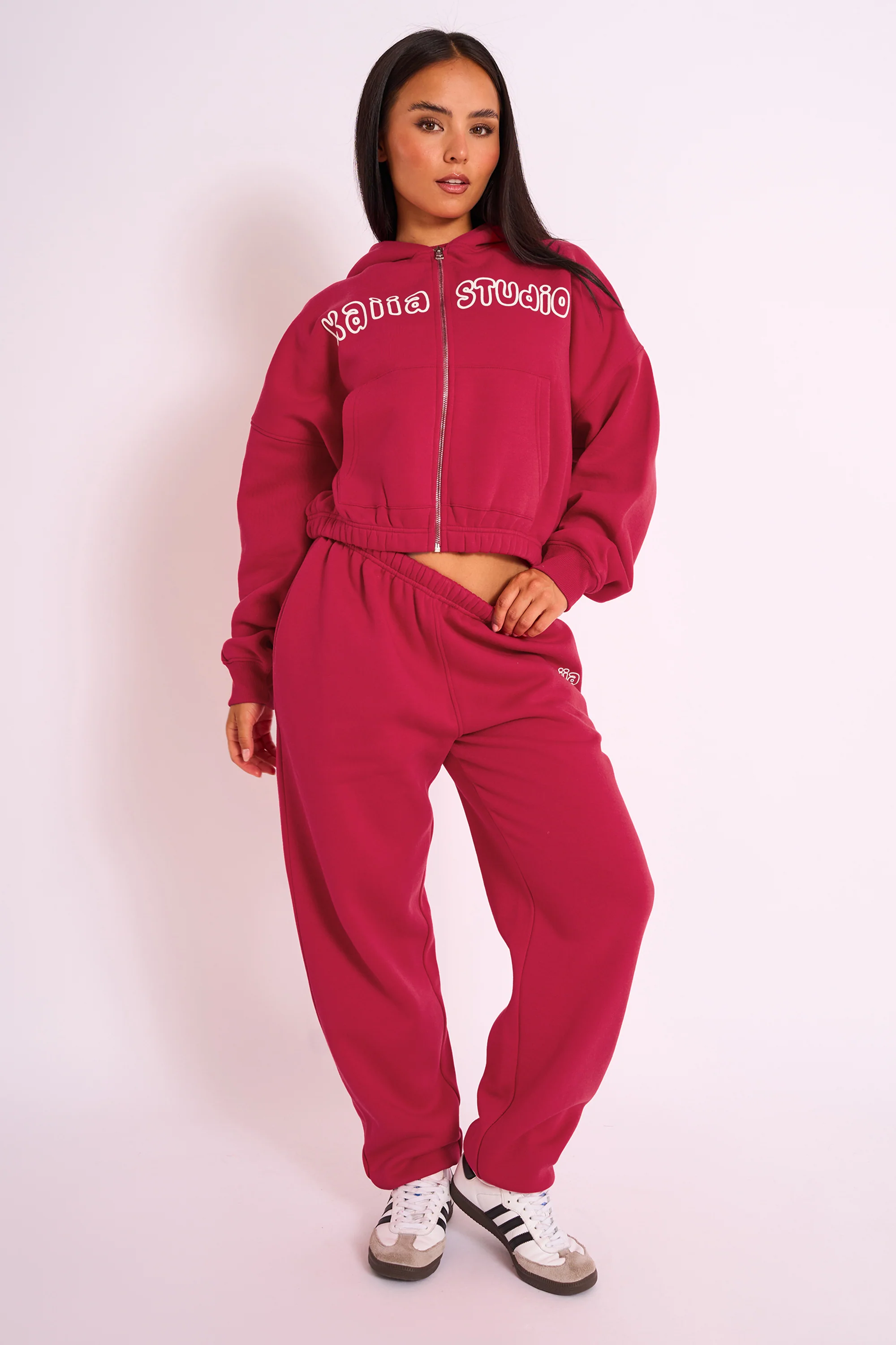 Kaiia Studio Bubble Logo Zip Through Hoodie Red - Image 3