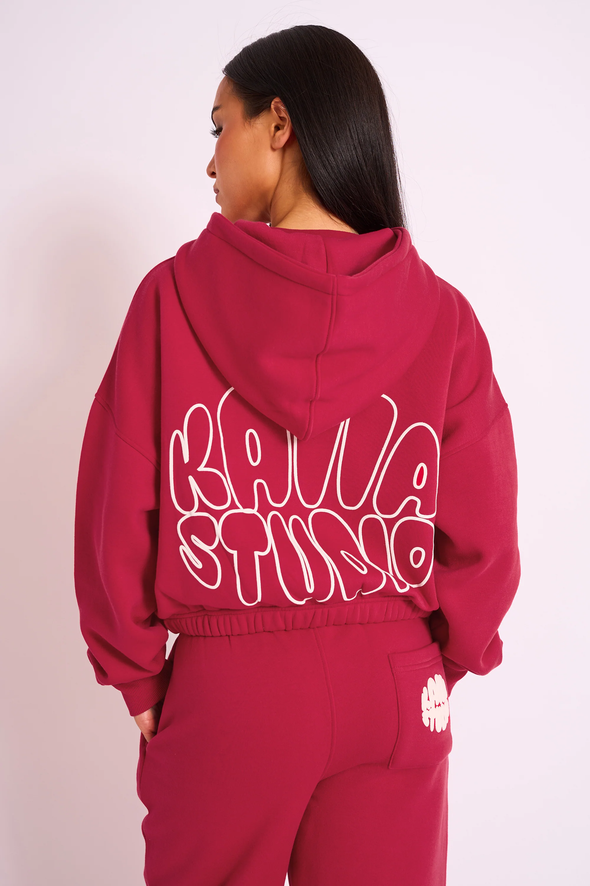 Kaiia Studio Bubble Logo Zip Through Hoodie Red - Image 4