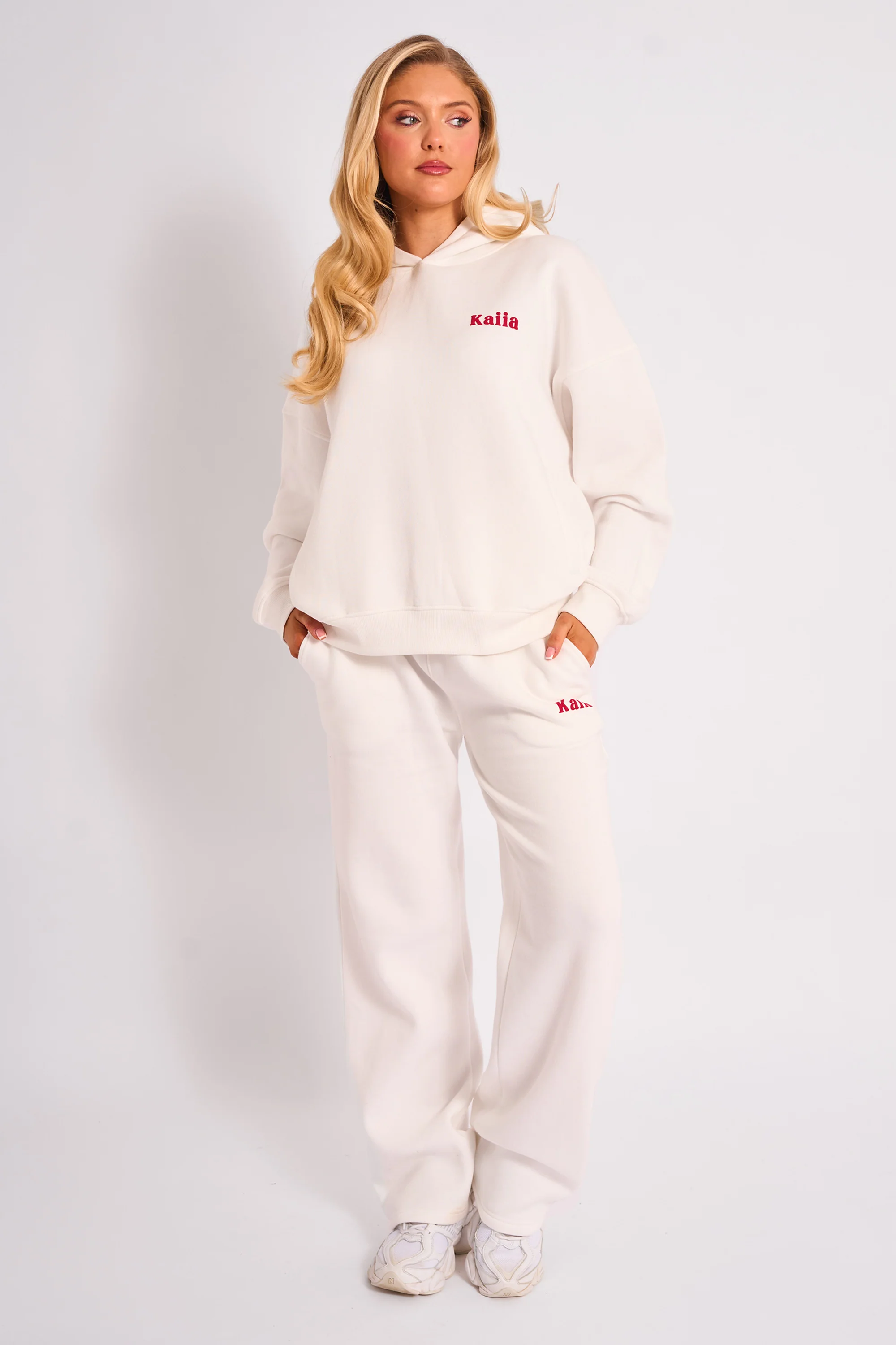 Kaiia Studio Cherry Graphic Oversized Hoodie Cream & Red - Image 3