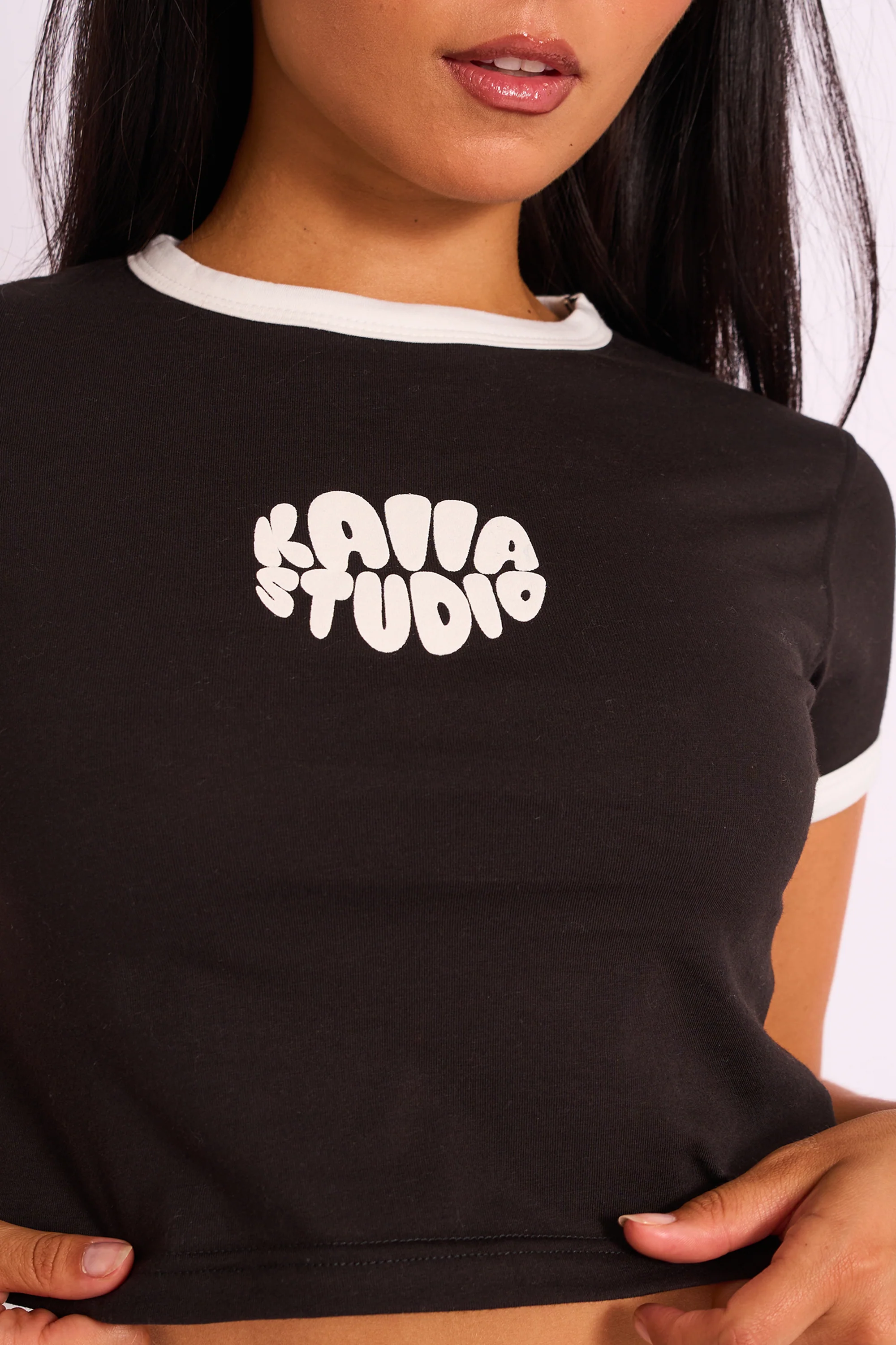 Kaiia Studio Contrast Binding Baby Tee Black - Image 4