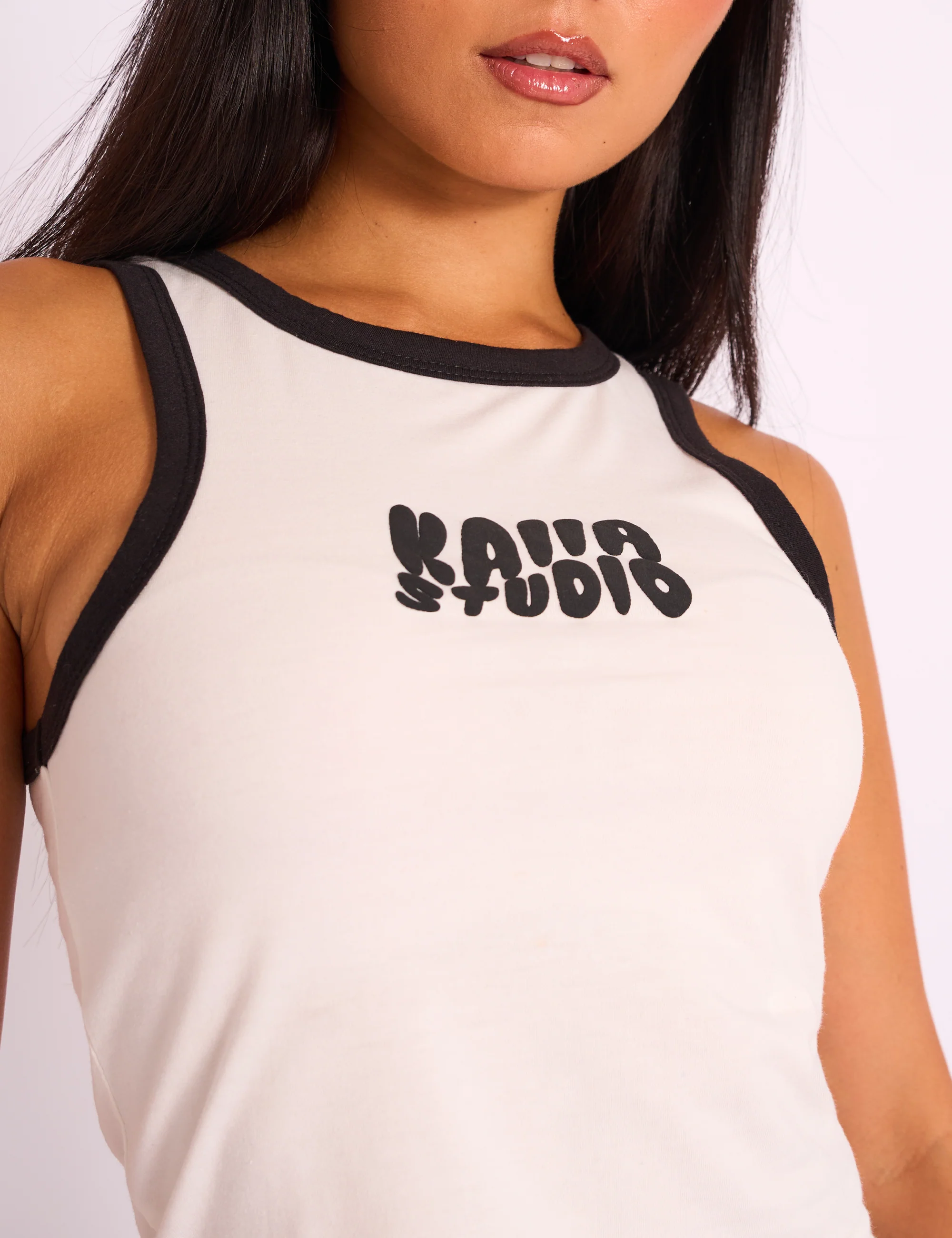 Kaiia Studio Contrast Binding Racer Vest White & Black - Image 4