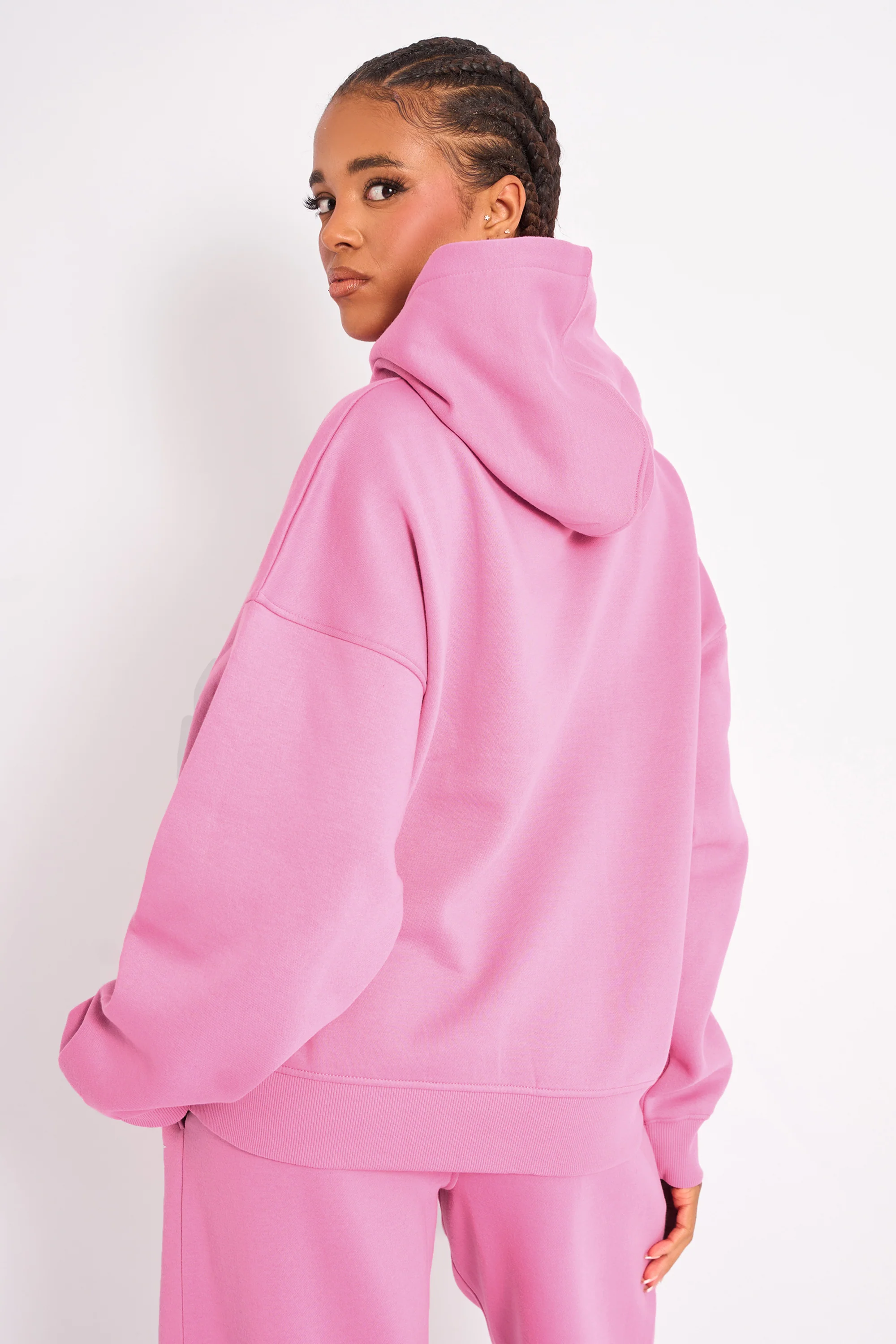 Kaiia Star Contrast Hood Oversized Hoodie Pink - Image 2