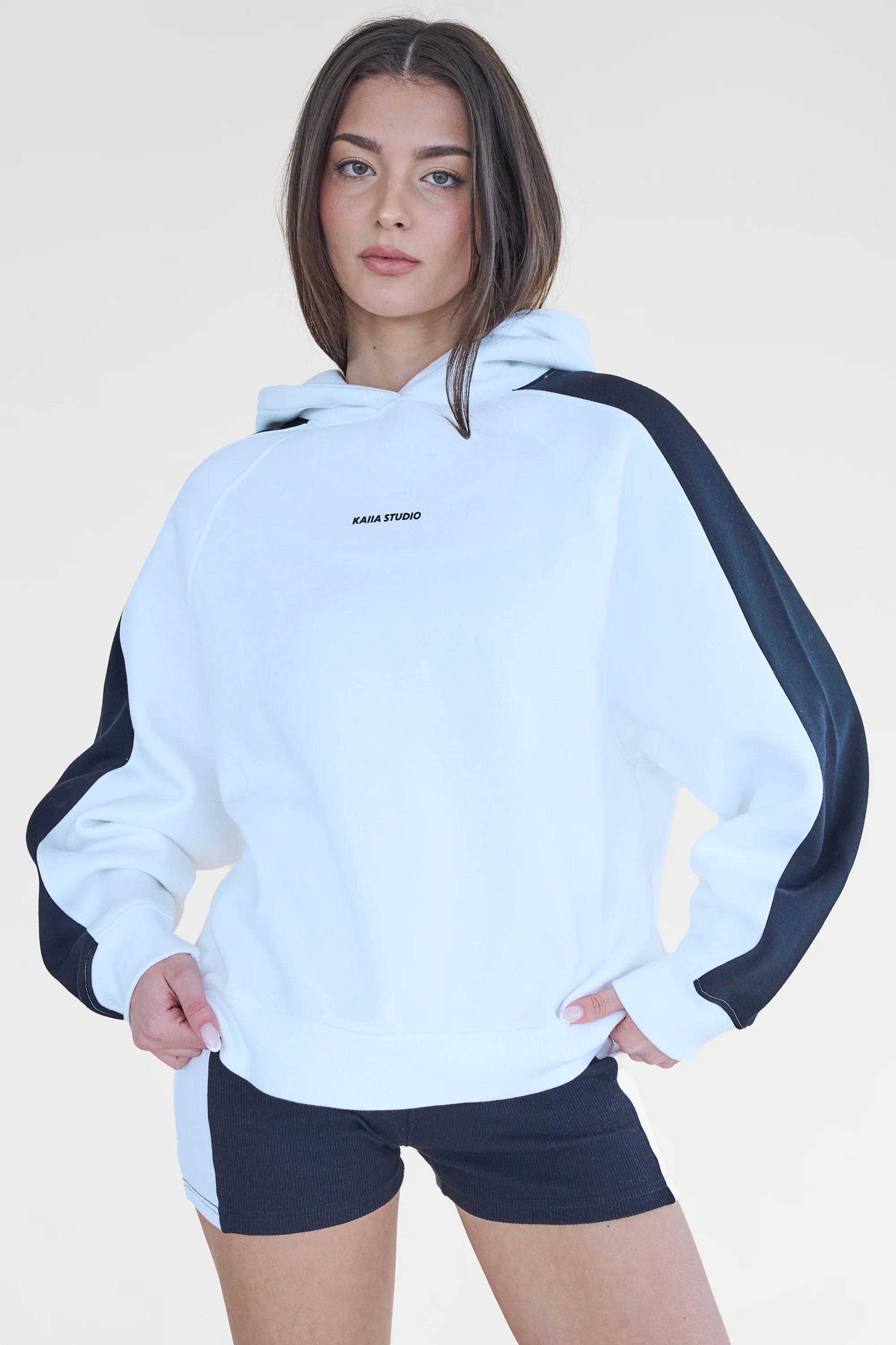Kaiia Studio Contrast Panel Oversized Hoodie White & Black