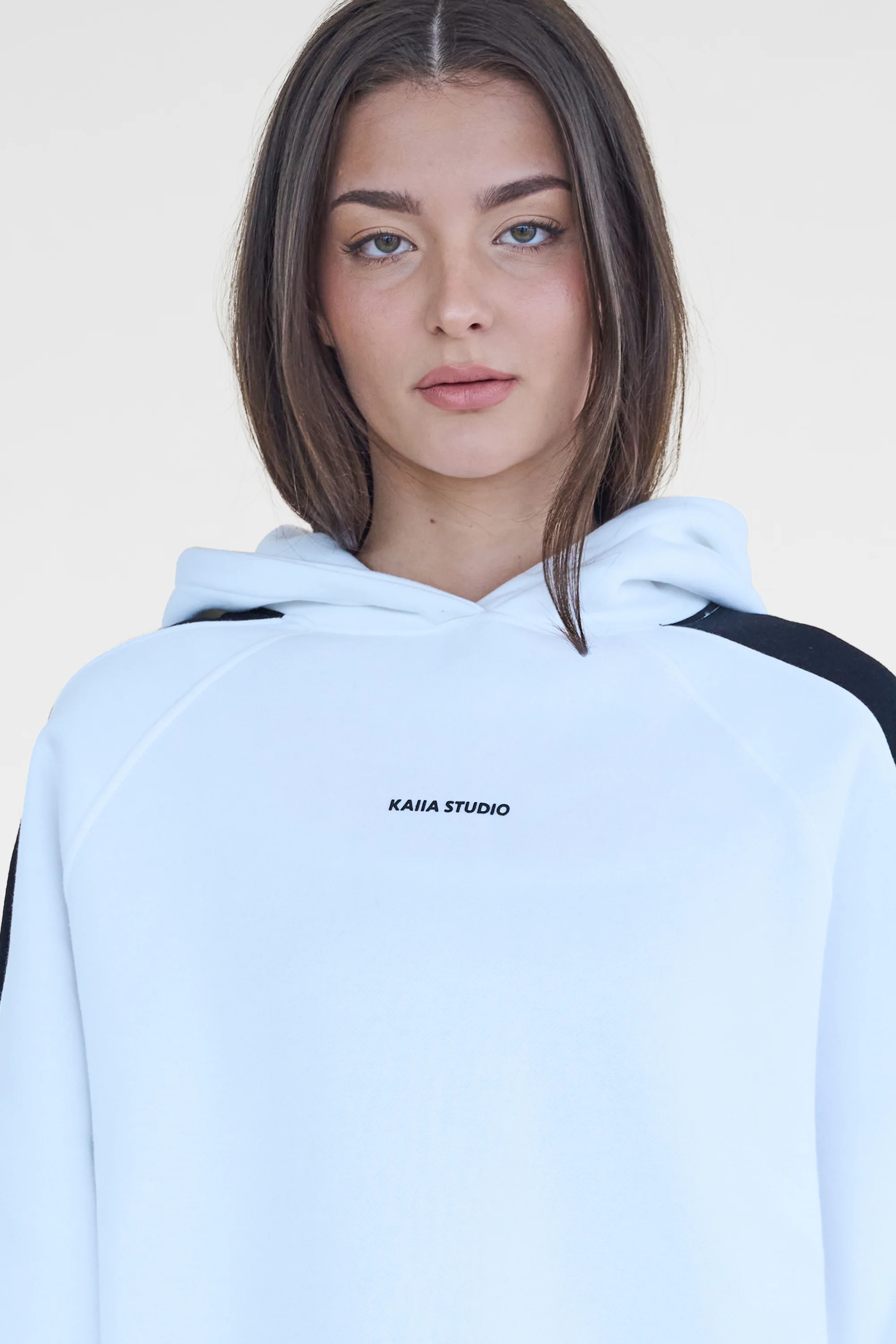 Kaiia Studio Contrast Panel Oversized Hoodie White & Black - Image 2