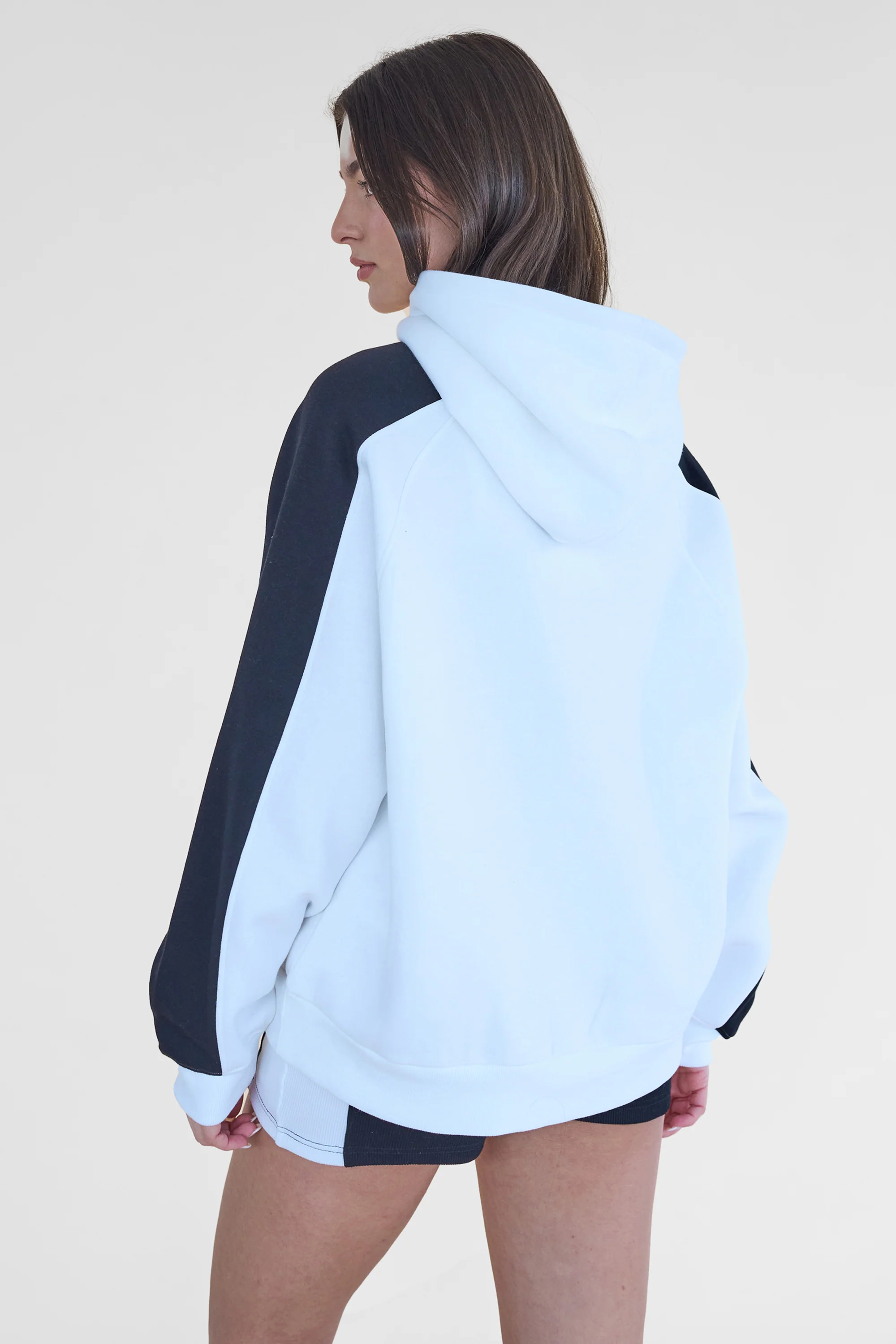 Kaiia Studio Contrast Panel Oversized Hoodie White & Black - Image 3