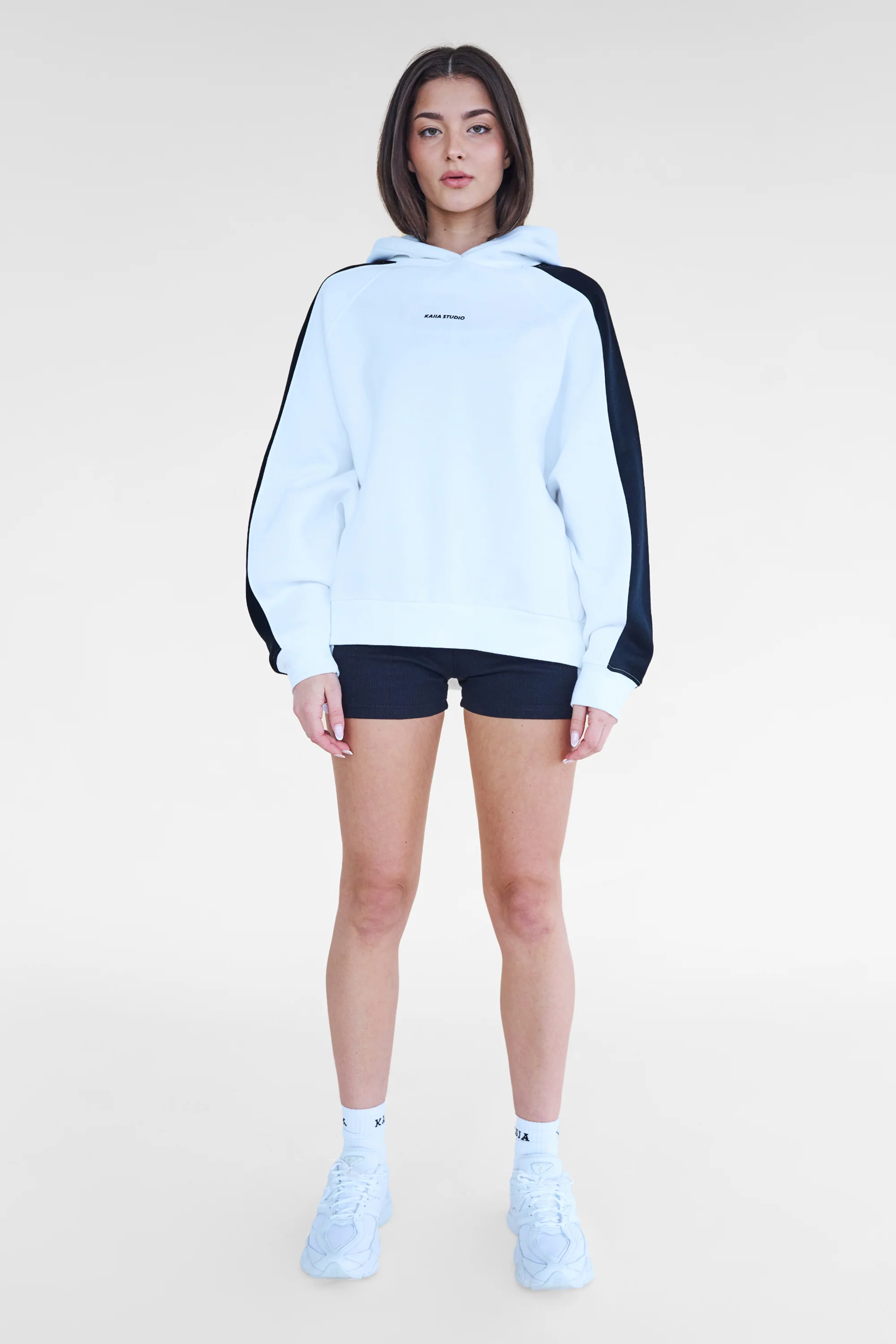 Kaiia Studio Contrast Panel Oversized Hoodie White & Black - Image 4