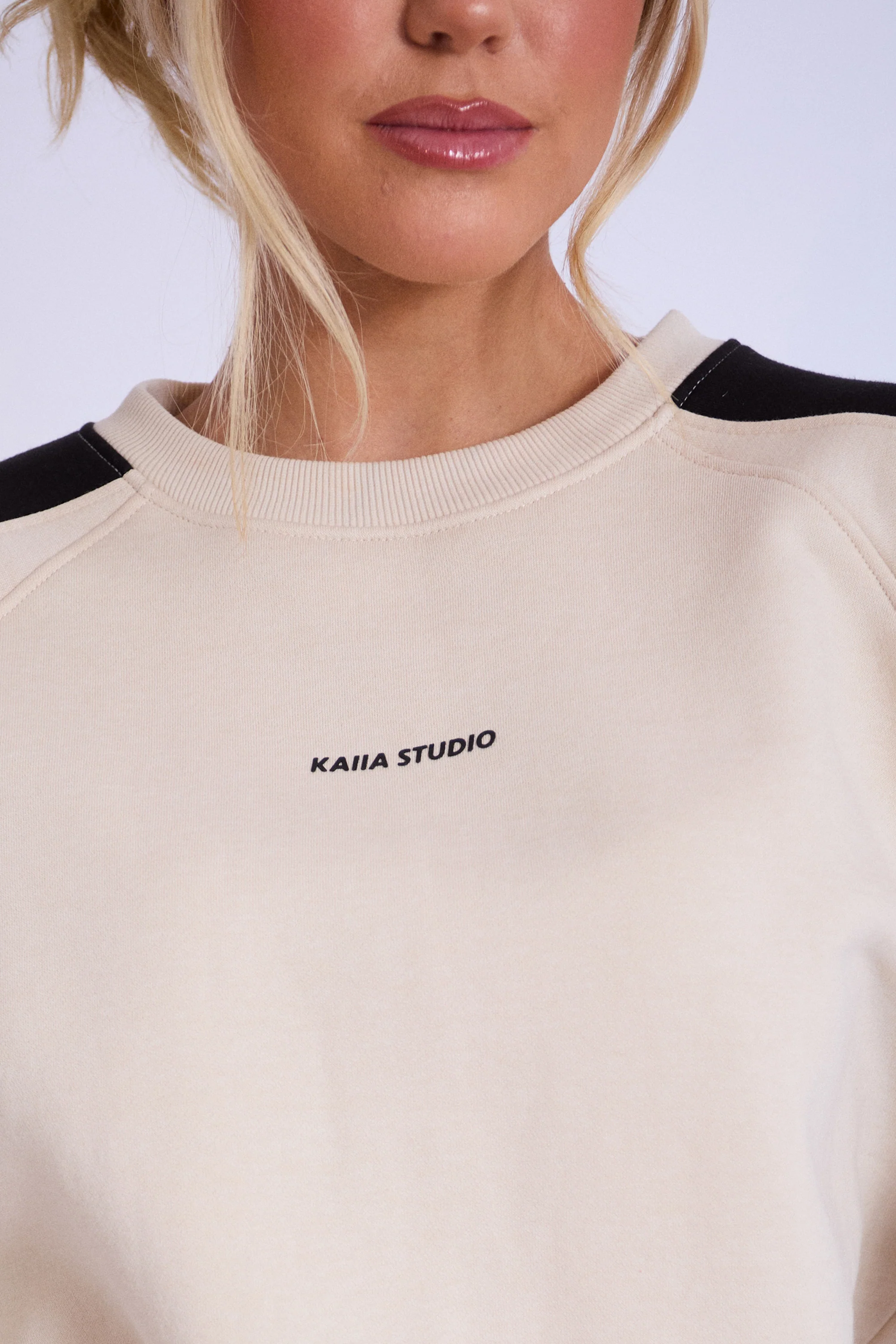 Kaiia Studio Contrast Panel Oversized Sweatshirt Stone & Black - Image 3