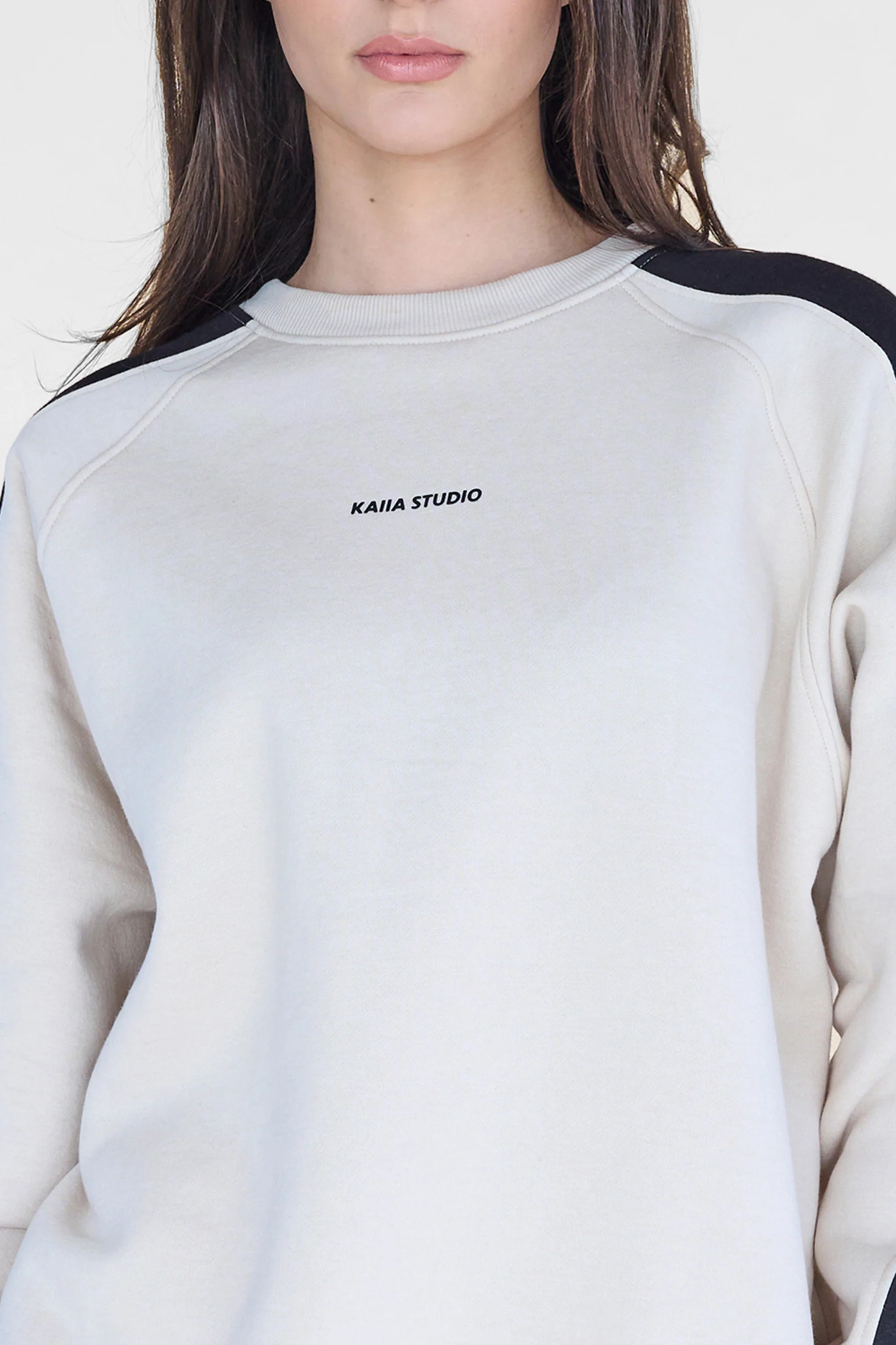 Kaiia Studio Contrast Panel Oversized Sweatshirt Stone & Black - Image 6