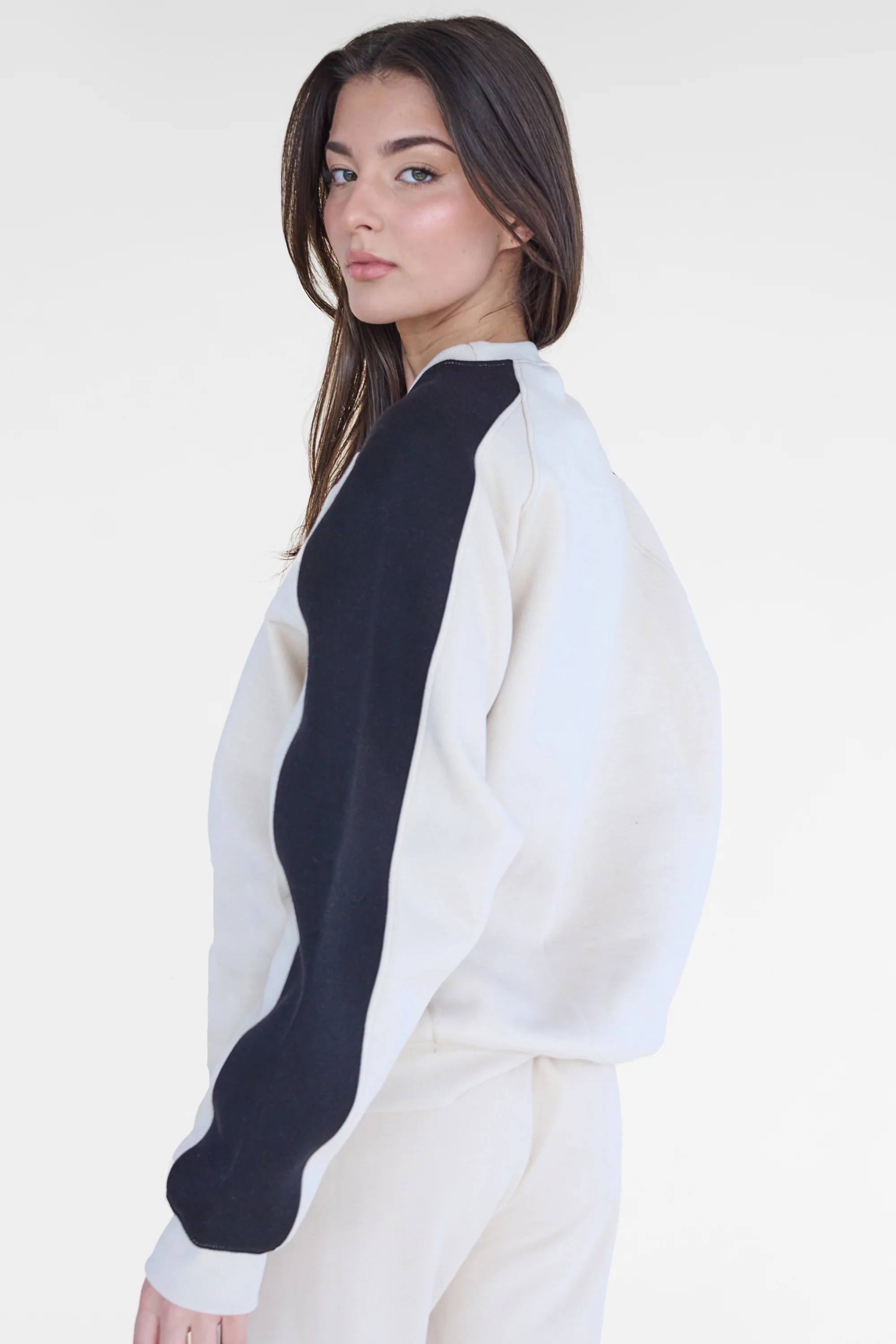 Kaiia Studio Contrast Panel Oversized Sweatshirt Stone & Black - Image 8