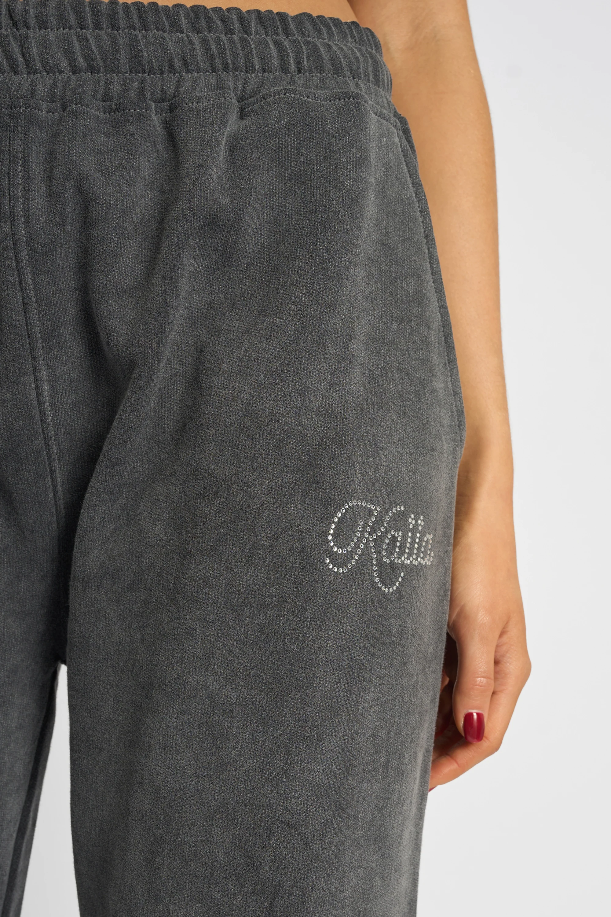 Kaiia Studio Diamante Acid Wash Wide Leg Joggers Dark Grey - Image 3