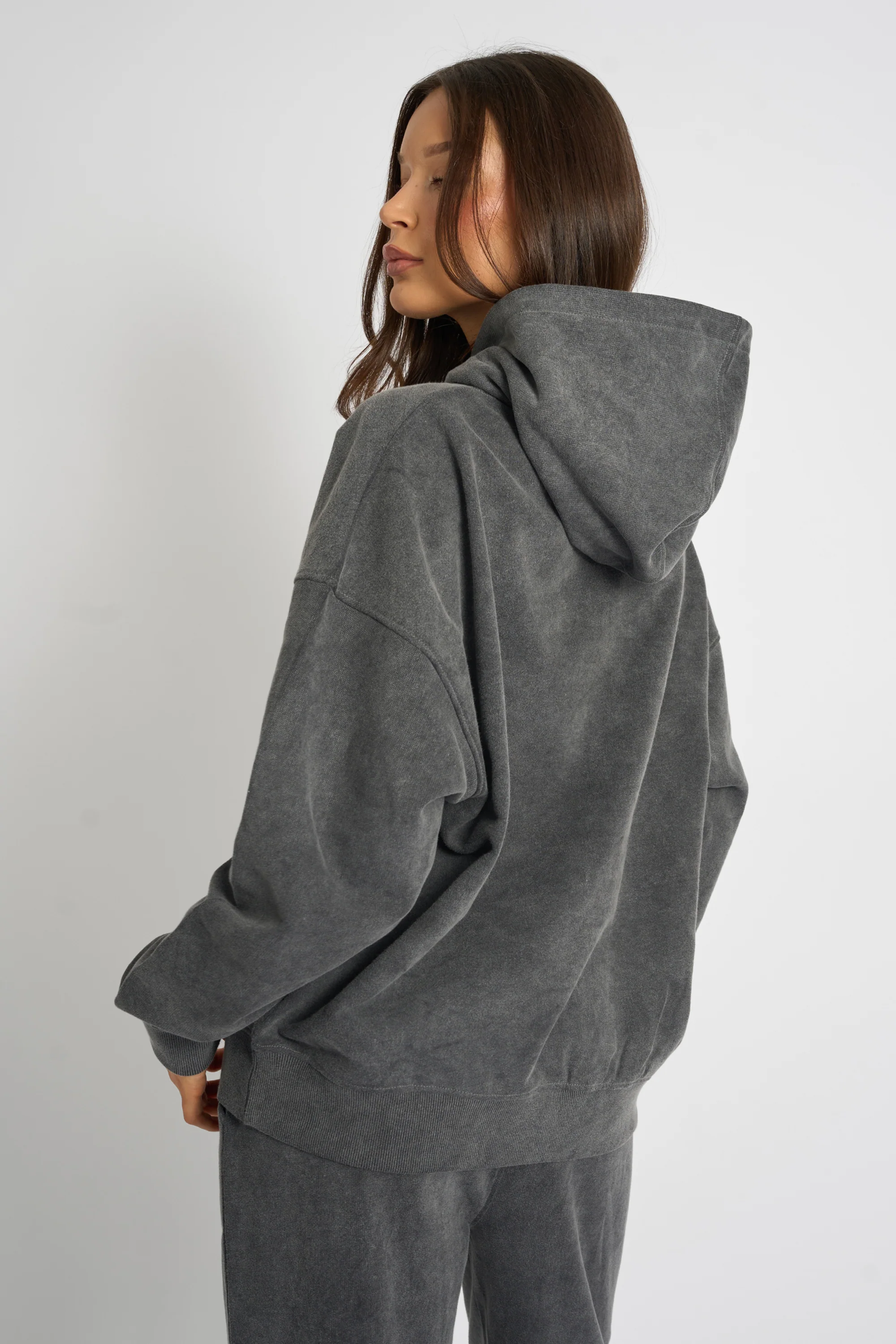 Kaiia Studio Diamante Embellished Acid Wash Oversized Hoodie Dark Grey - Image 3