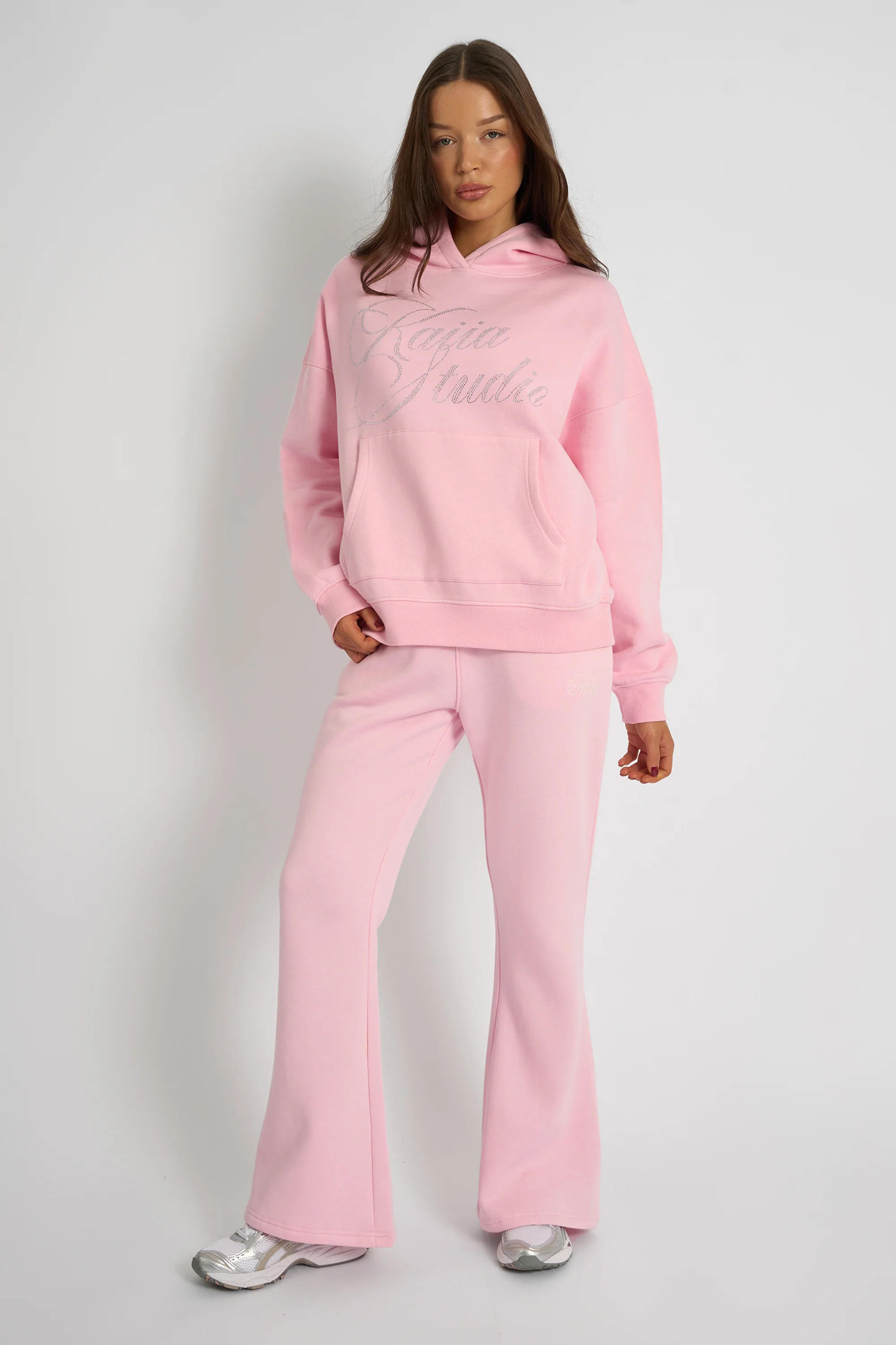 Kaiia Studio Diamante Embellished Oversized Hoodie Baby Pink - Image 3