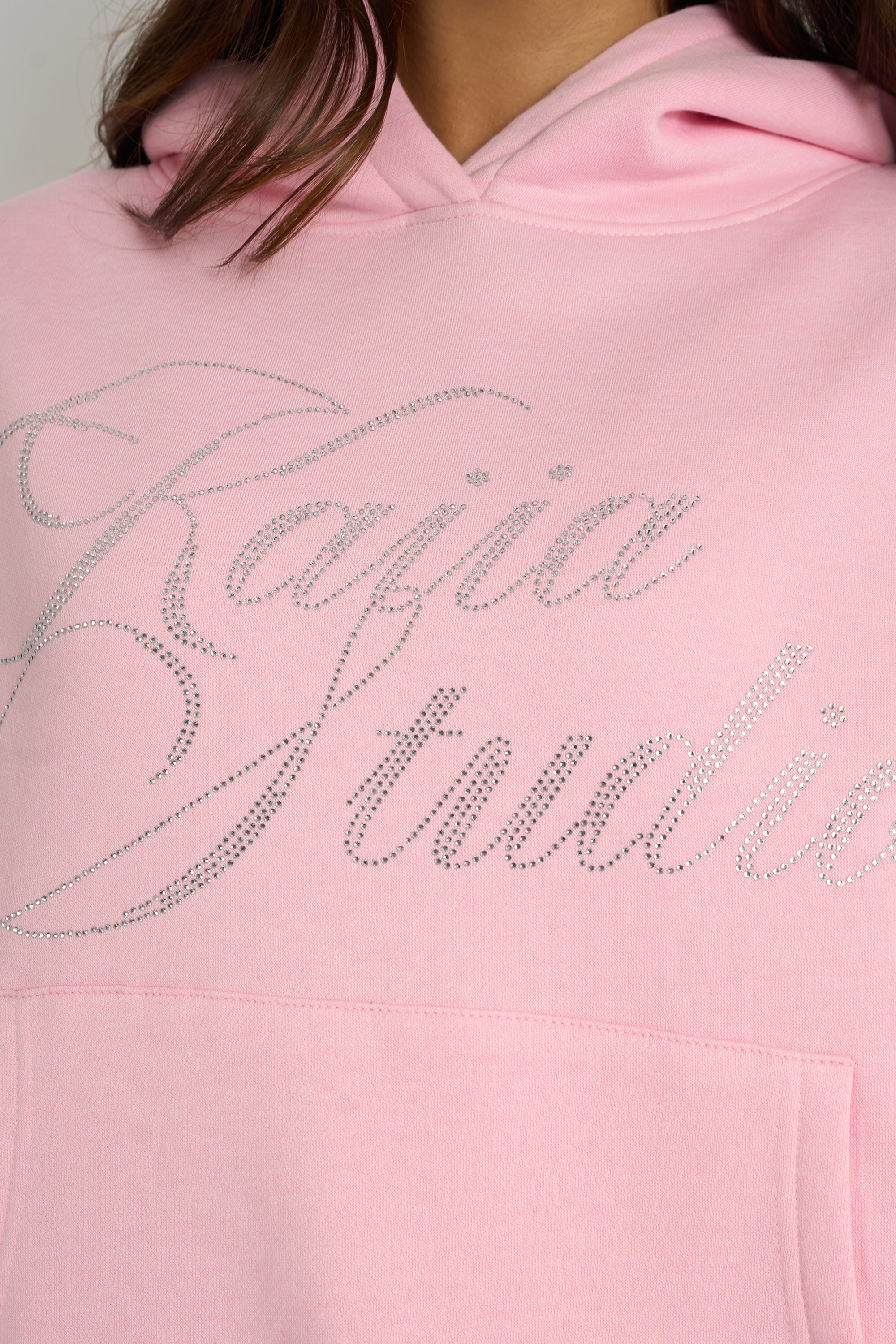 Kaiia Studio Diamante Embellished Oversized Hoodie Baby Pink - Image 4