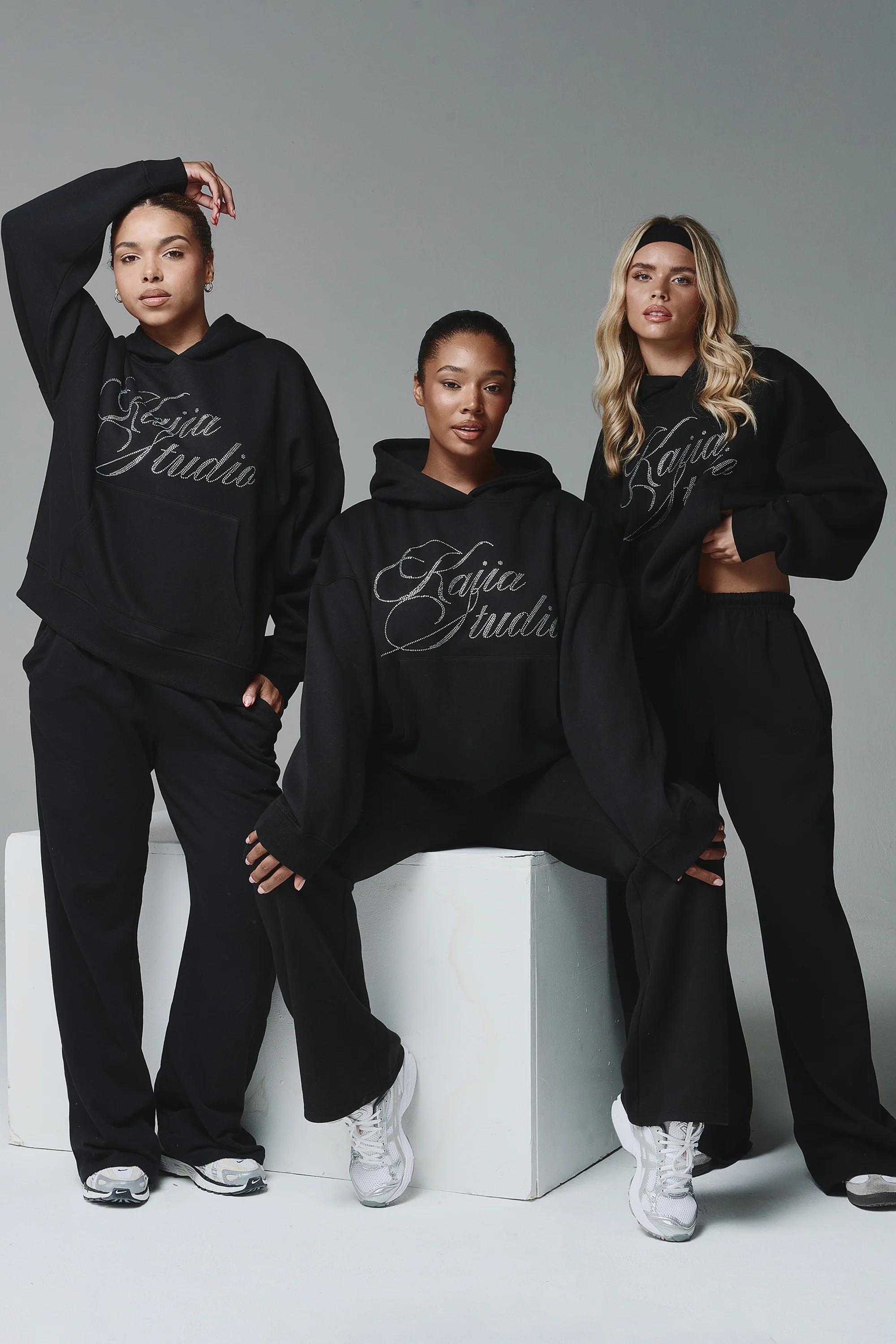 Kaiia Studio Diamante Embellished Oversized Hoodie Black - Image 3