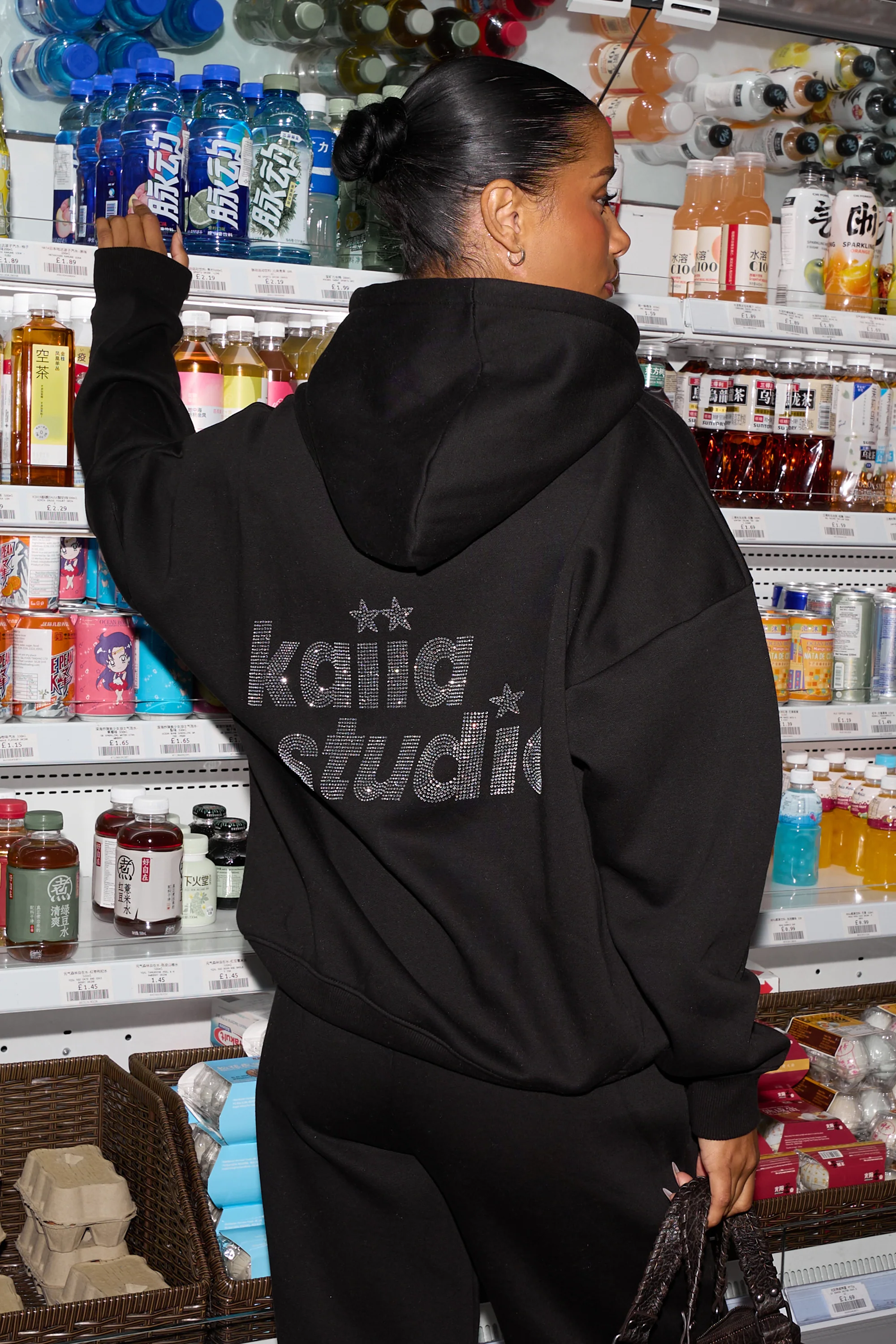 Kaiia Studio Diamante Oversized Hoodie Black - Image 4
