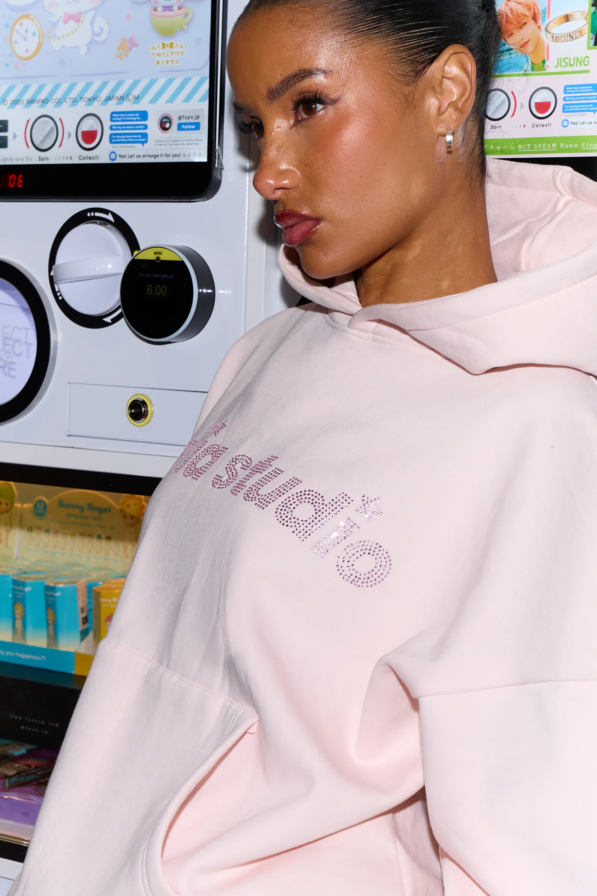 Kaiia Studio Diamante Oversized Hoodie Shell Pink - Image 6