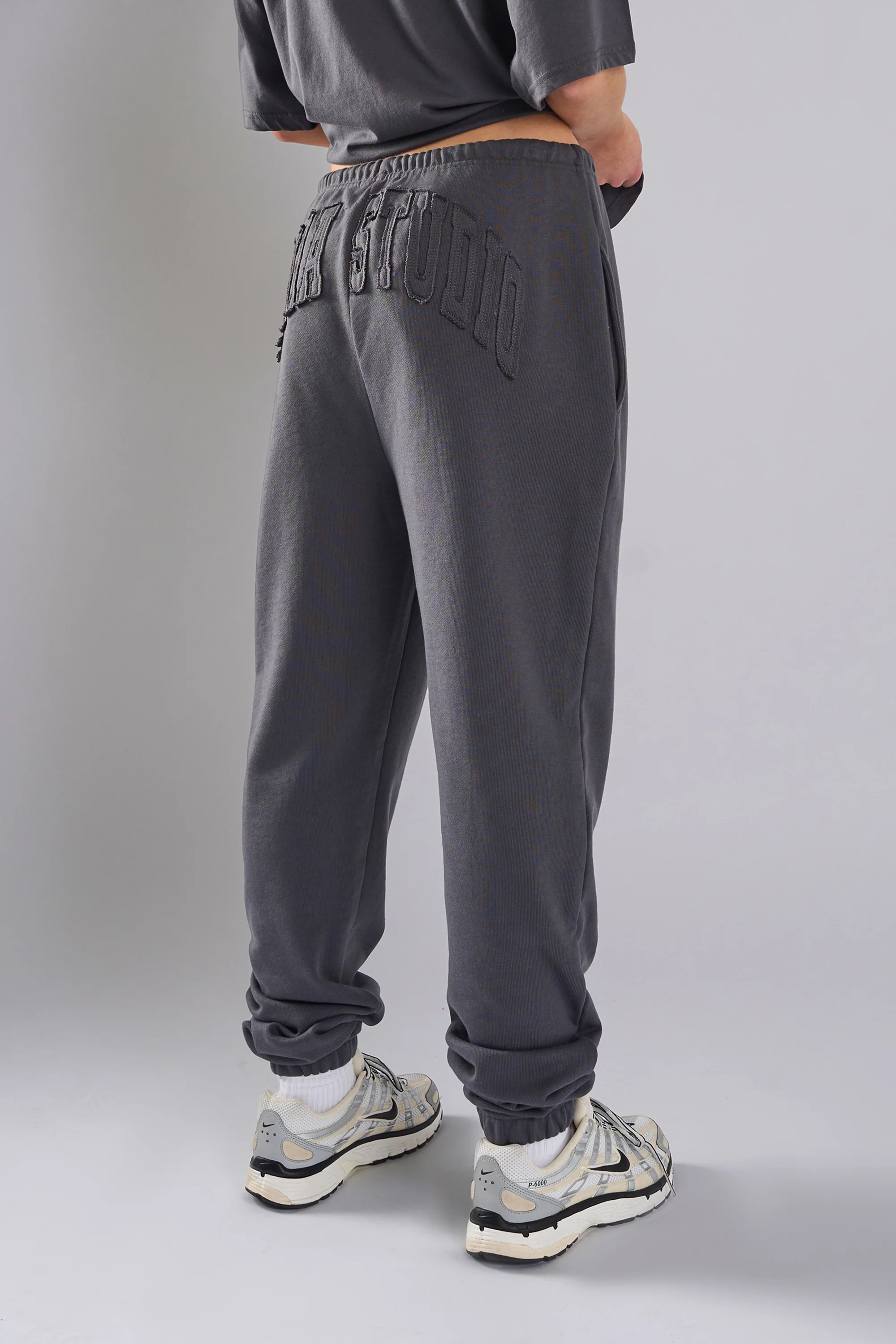 Kaiia Studio Distressed Applique Cuffed Joggers Dark Grey - Image 6