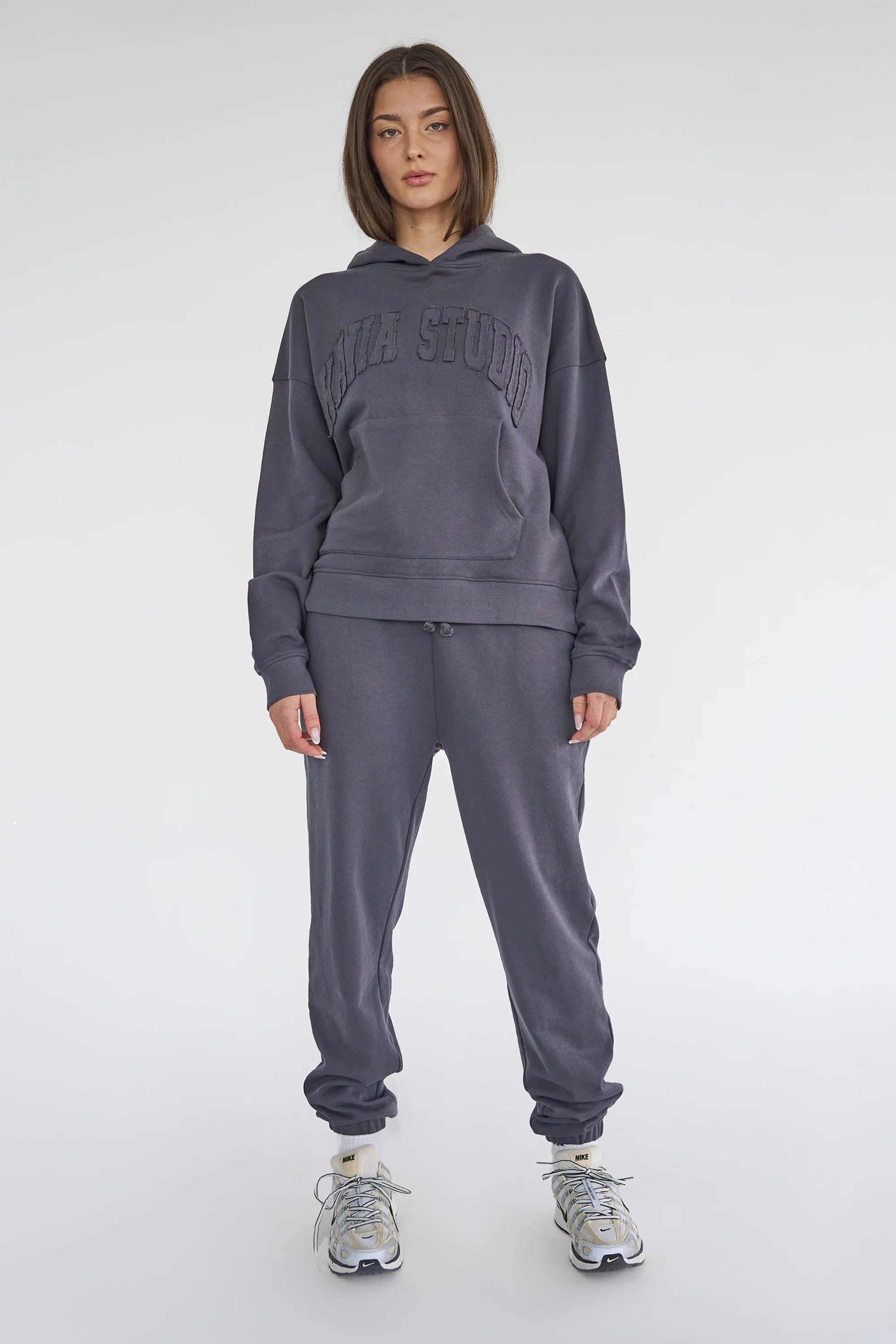 Kaiia Studio Distressed Applique Hoodie Dark Grey - Image 4