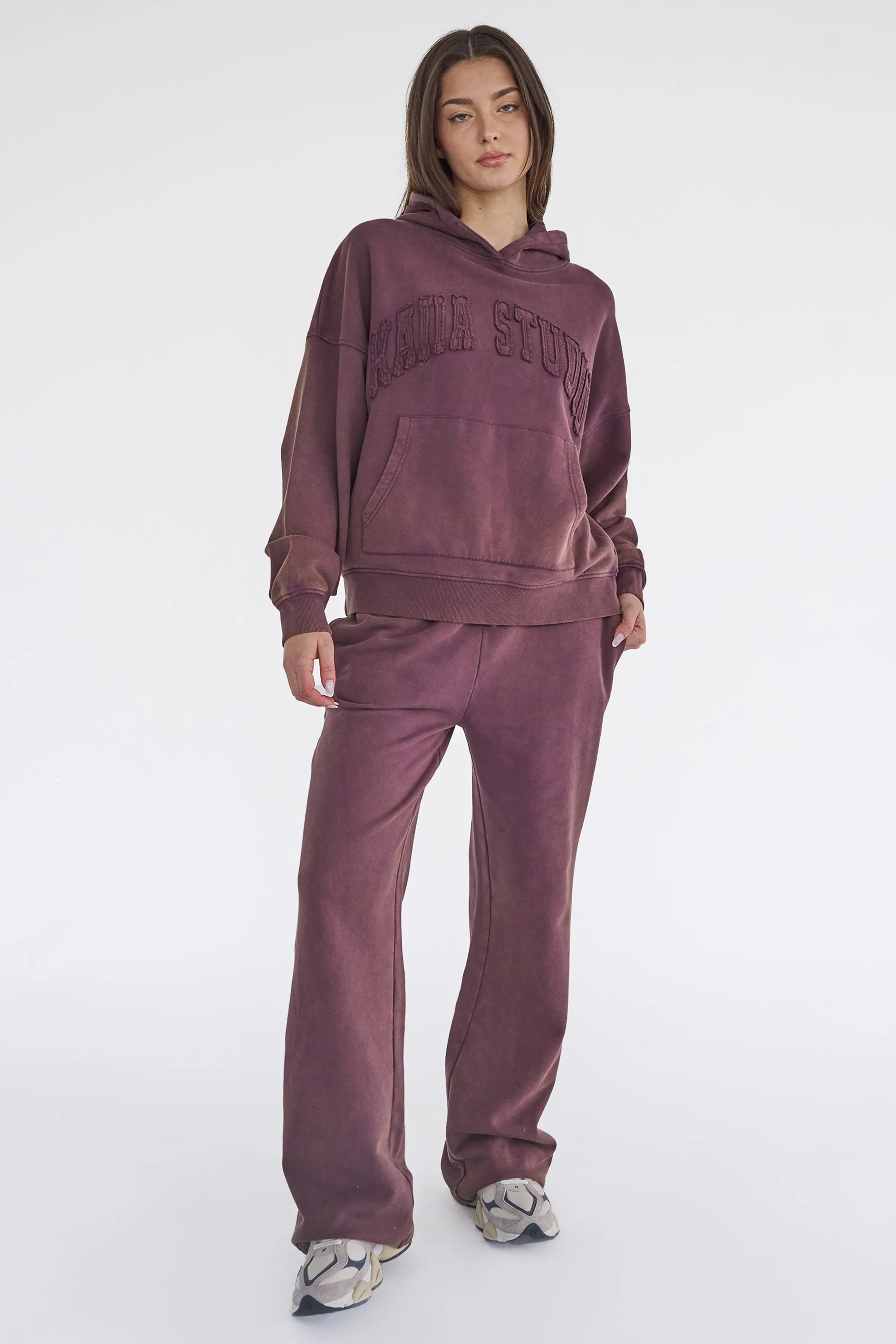 Kaiia Studio Distressed Applique Hoodie Plum - Image 3