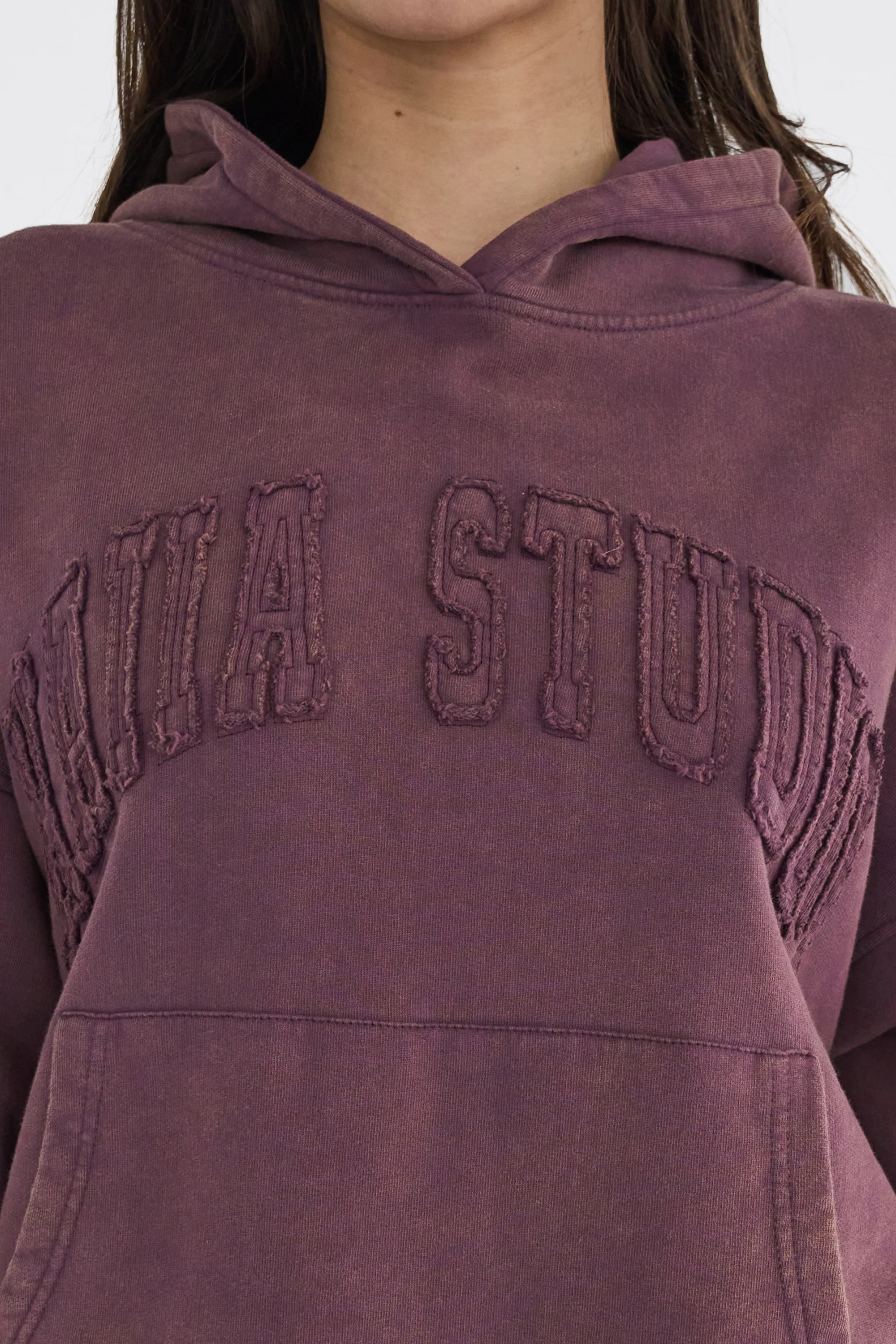 Kaiia Studio Distressed Applique Hoodie Plum - Image 4