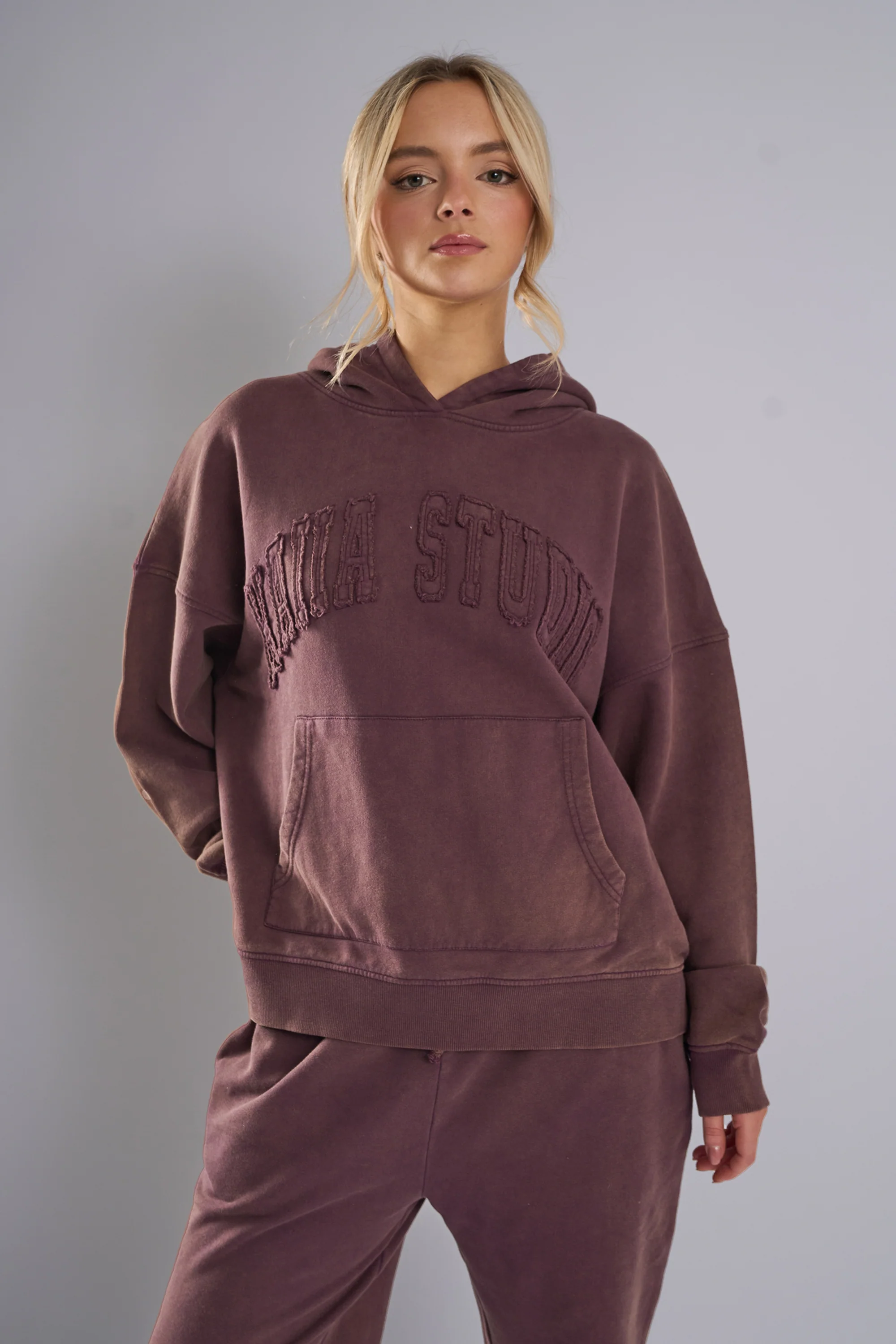 Kaiia Studio Distressed Applique Hoodie Plum - Image 5