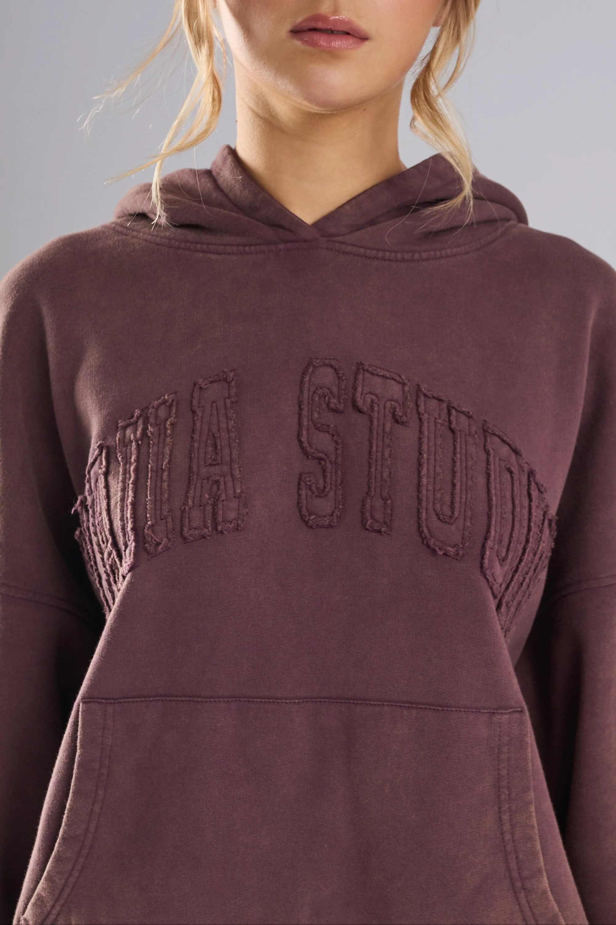 Kaiia Studio Distressed Applique Hoodie Plum - Image 6