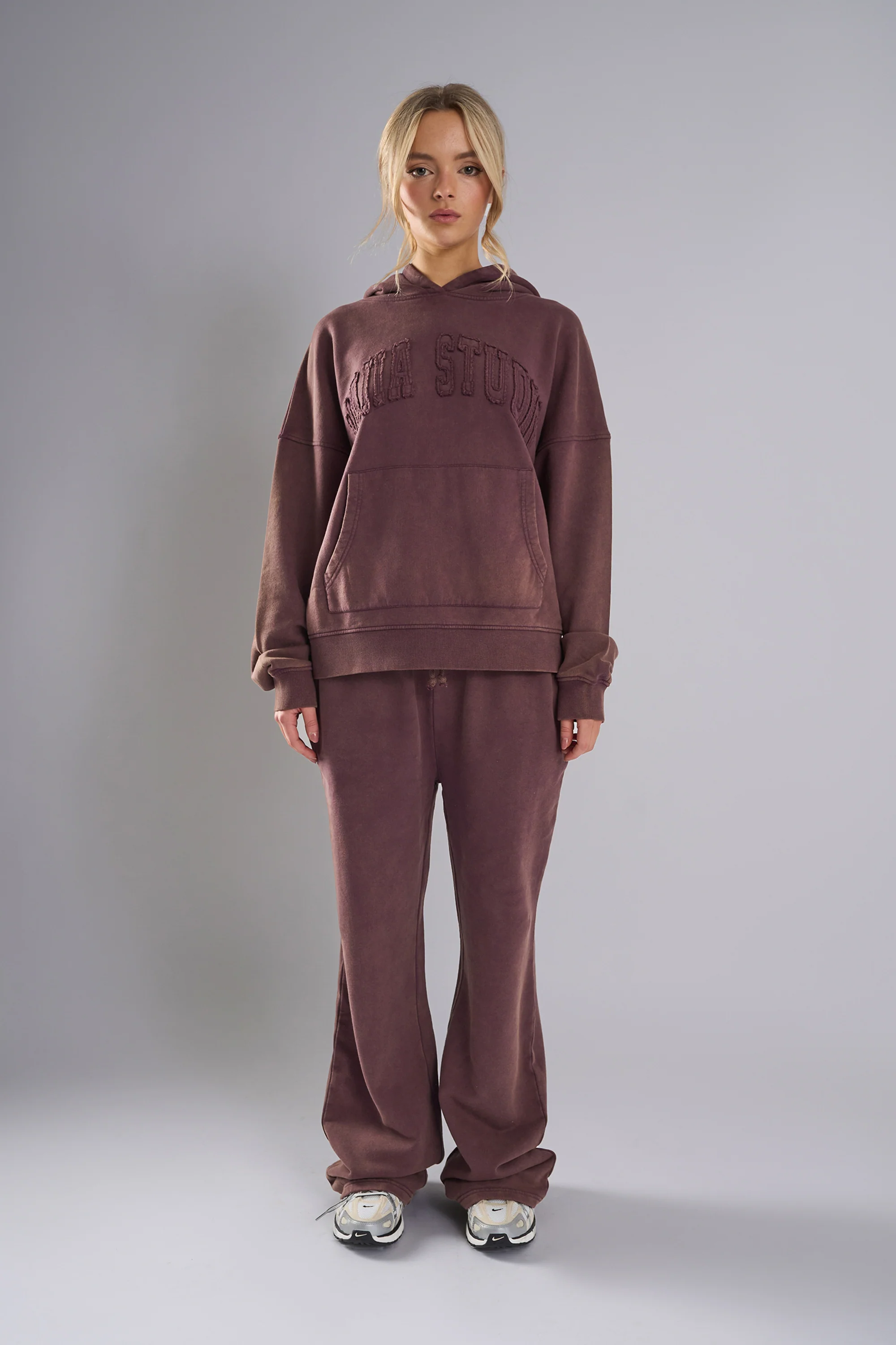 Kaiia Studio Distressed Applique Hoodie Plum - Image 8
