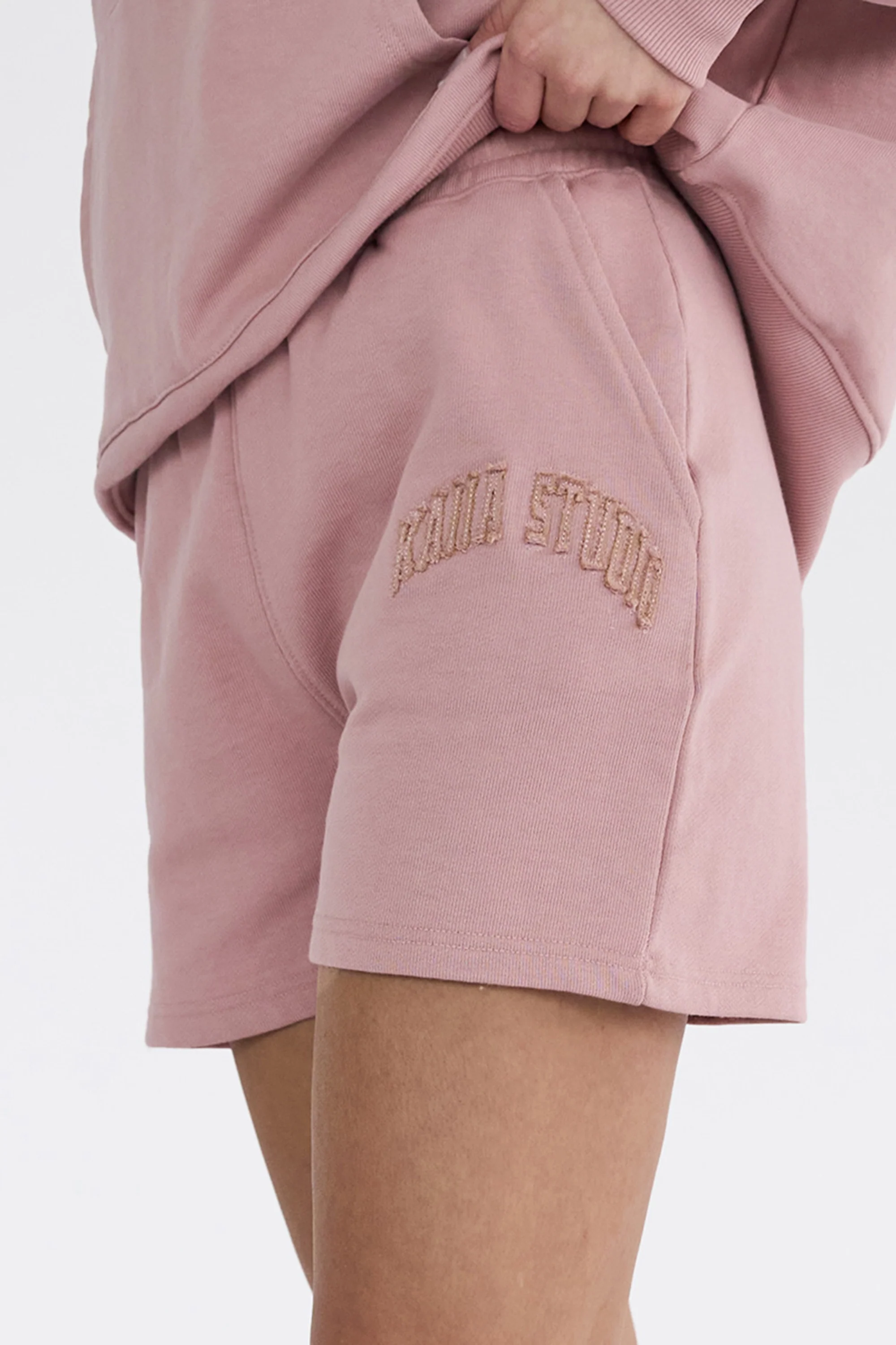 Kaiia Studio Distressed Applique Sweat Short Blush - Image 4