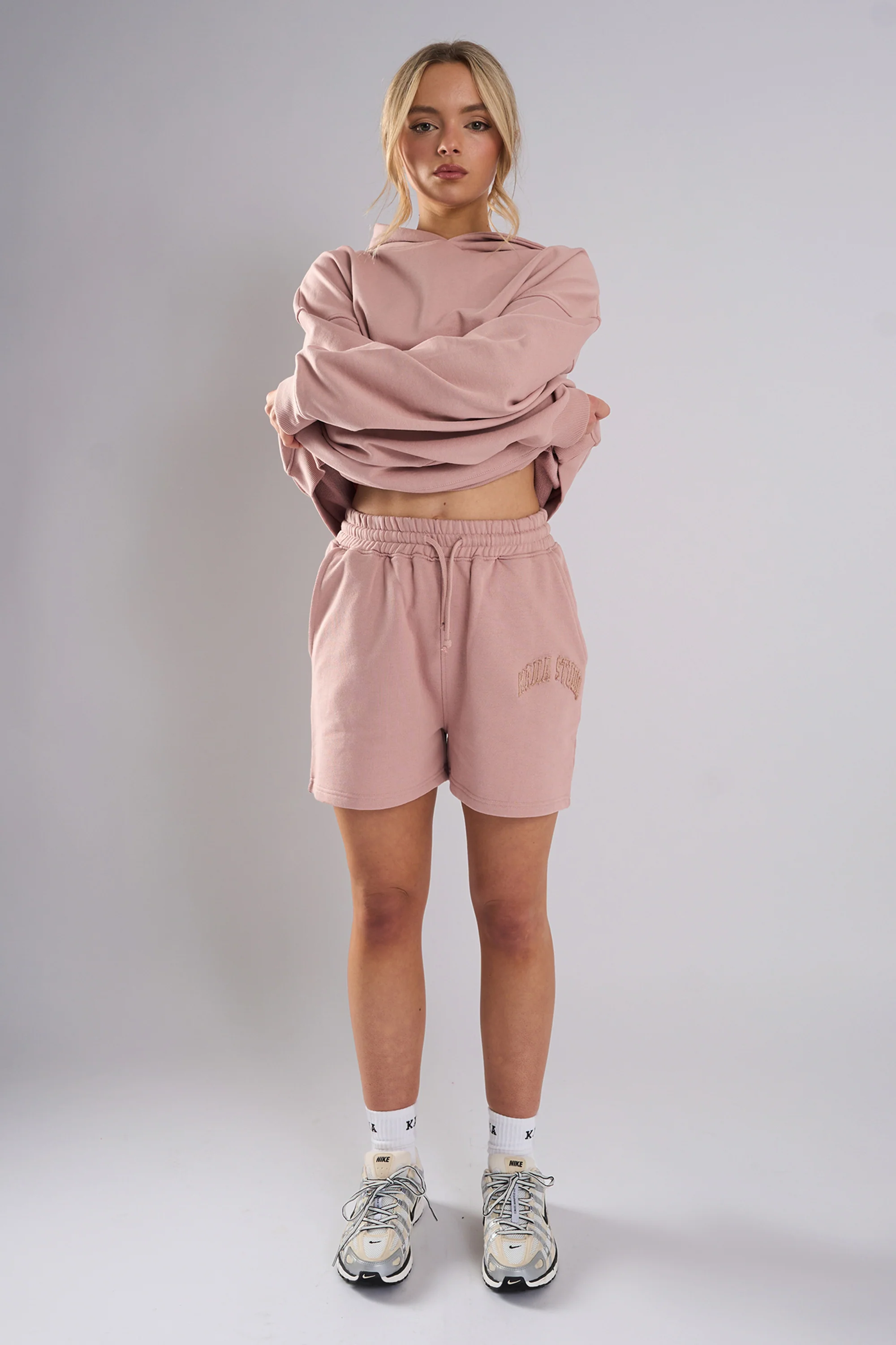 Kaiia Studio Distressed Applique Sweat Short Blush - Image 5