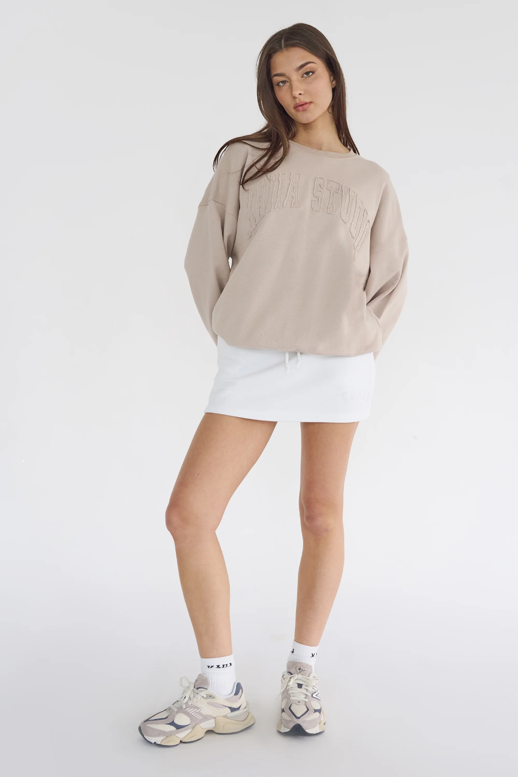 Kaiia Studio Distressed Applique Sweatshirt Stone - Image 3