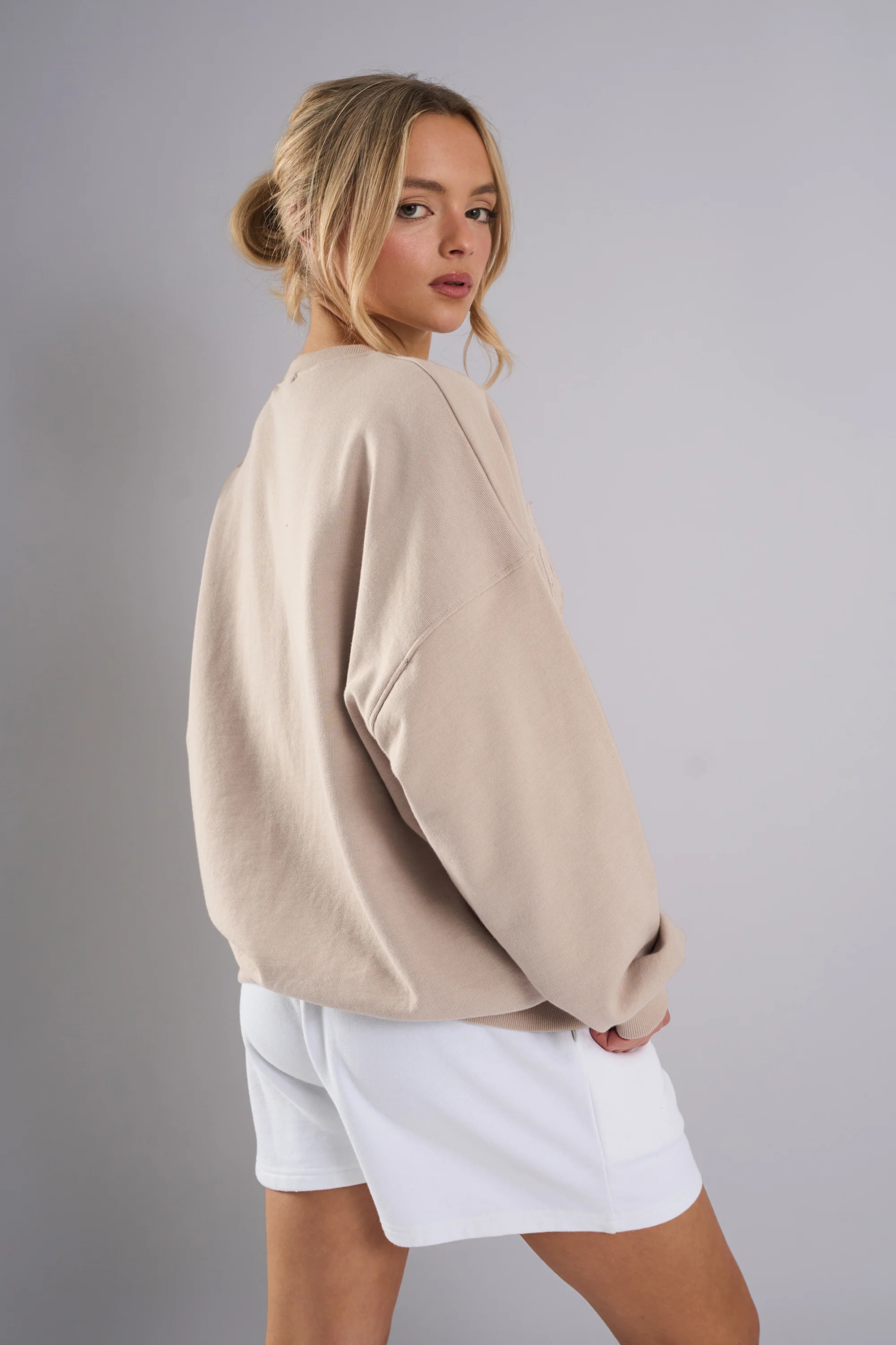 Kaiia Studio Distressed Applique Sweatshirt Stone - Image 6