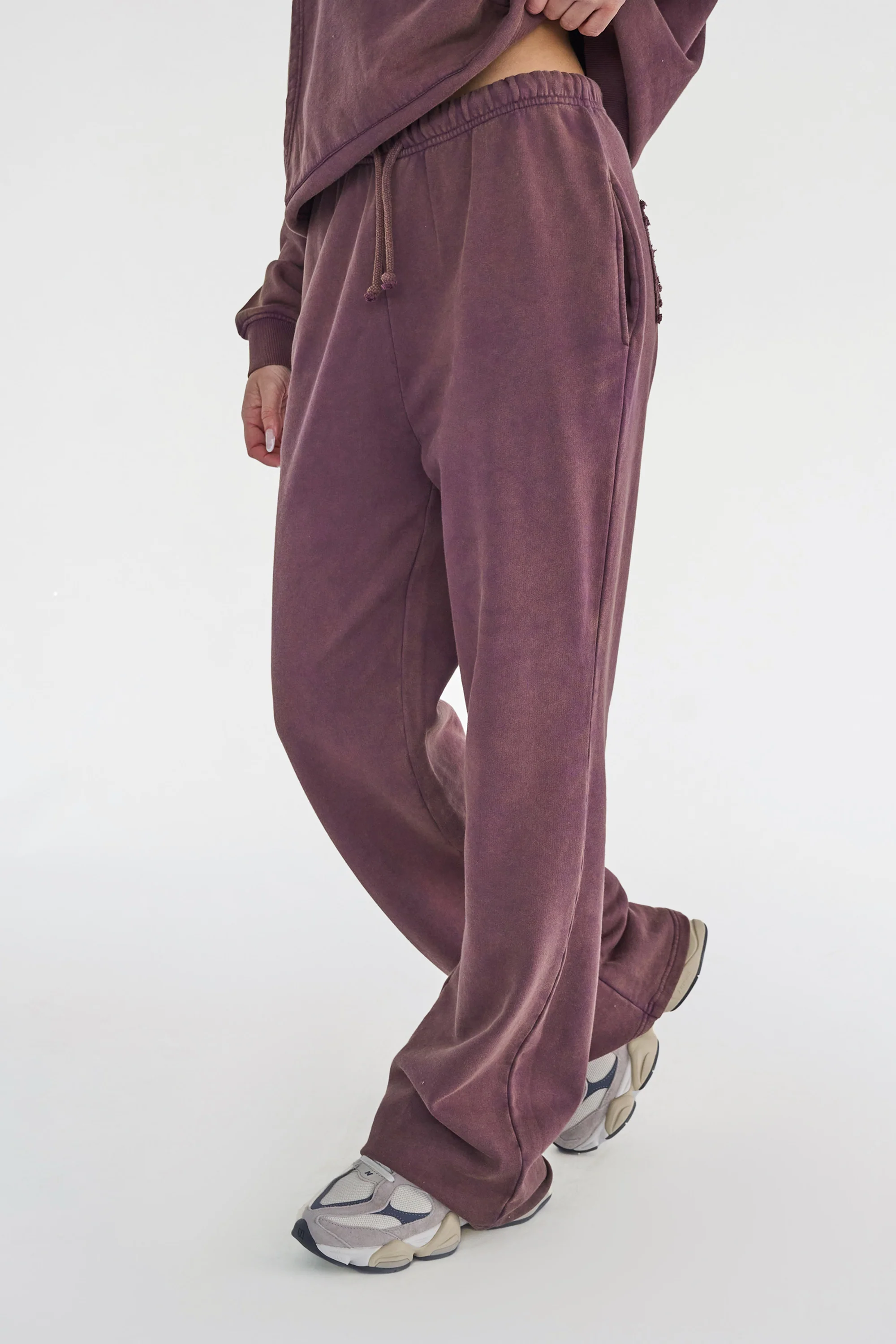 Kaiia Studio Distressed Applique Wide Leg Sweat Pants Plum - Image 3