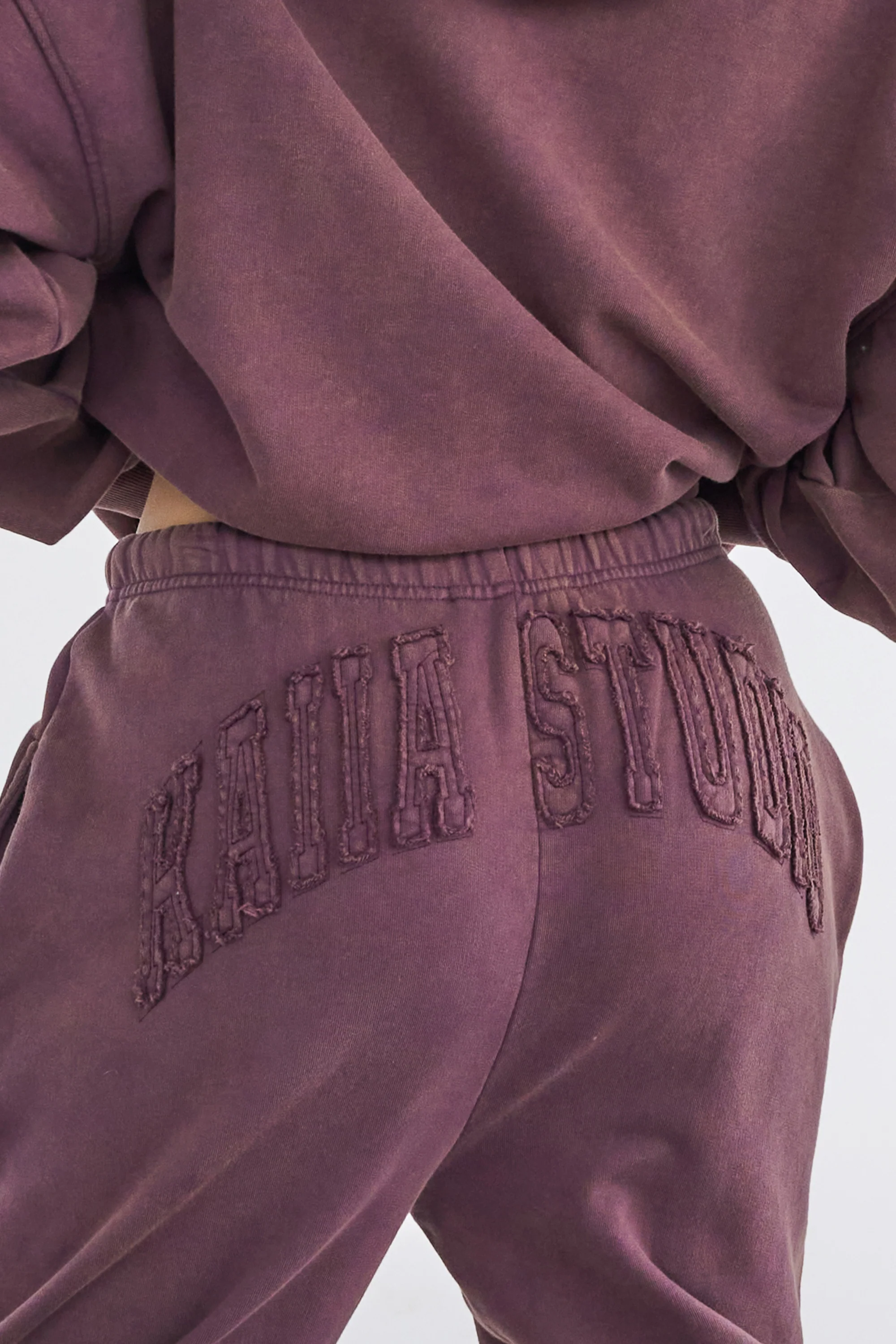 Kaiia Studio Distressed Applique Wide Leg Sweat Pants Plum - Image 4