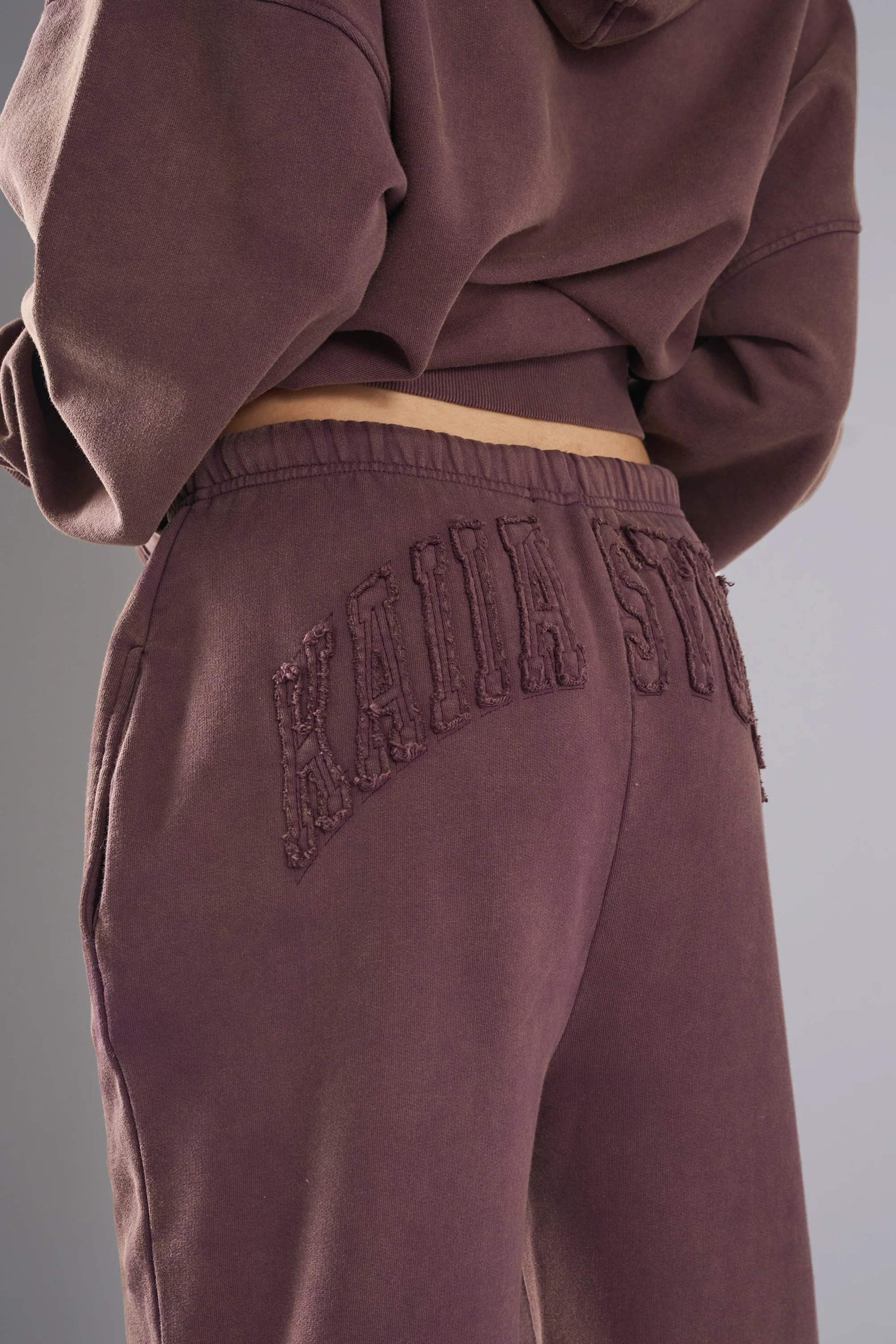 Kaiia Studio Distressed Applique Wide Leg Sweat Pants Plum - Image 6