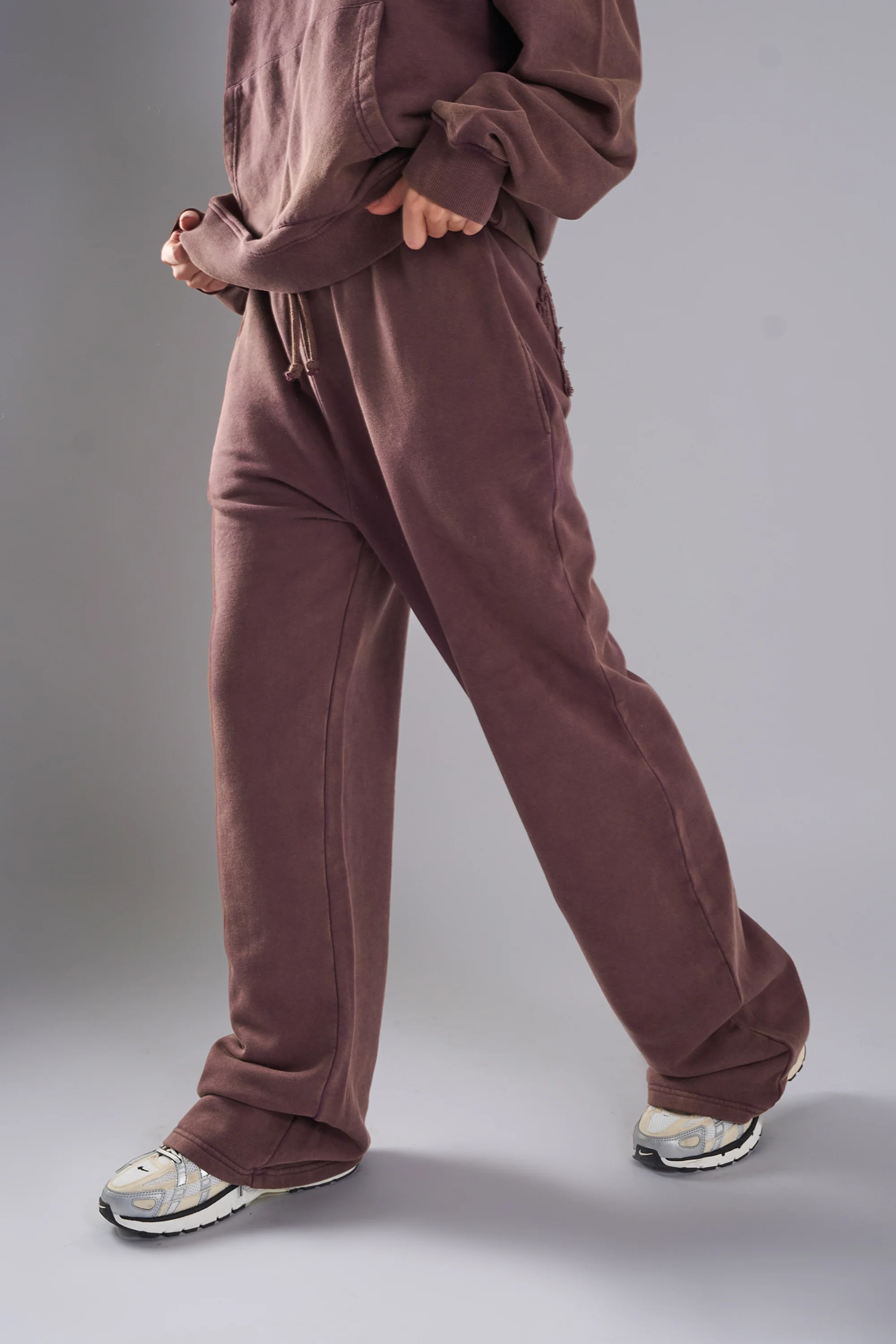 Kaiia Studio Distressed Applique Wide Leg Sweat Pants Plum - Image 7