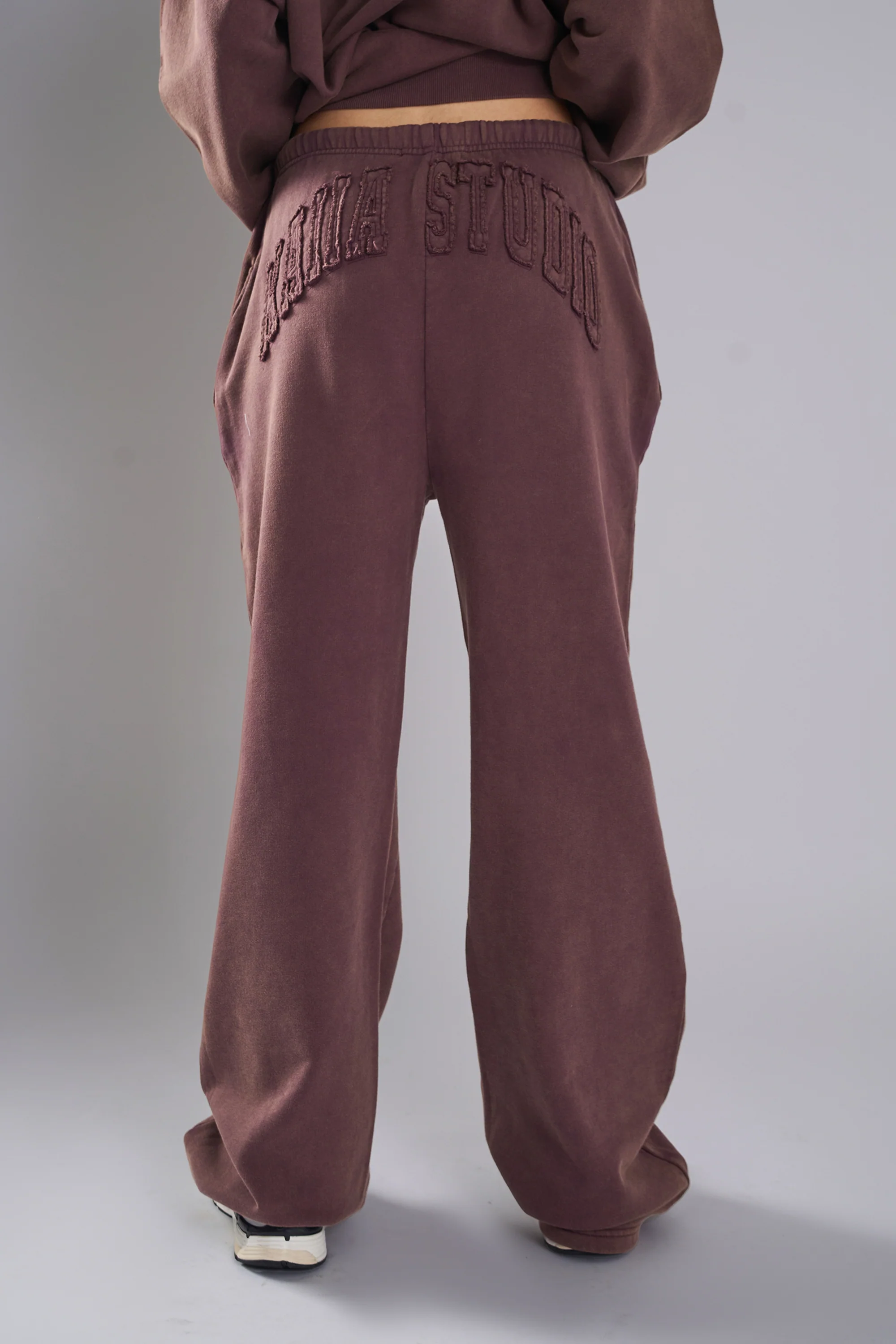 Kaiia Studio Distressed Applique Wide Leg Sweat Pants Plum - Image 8