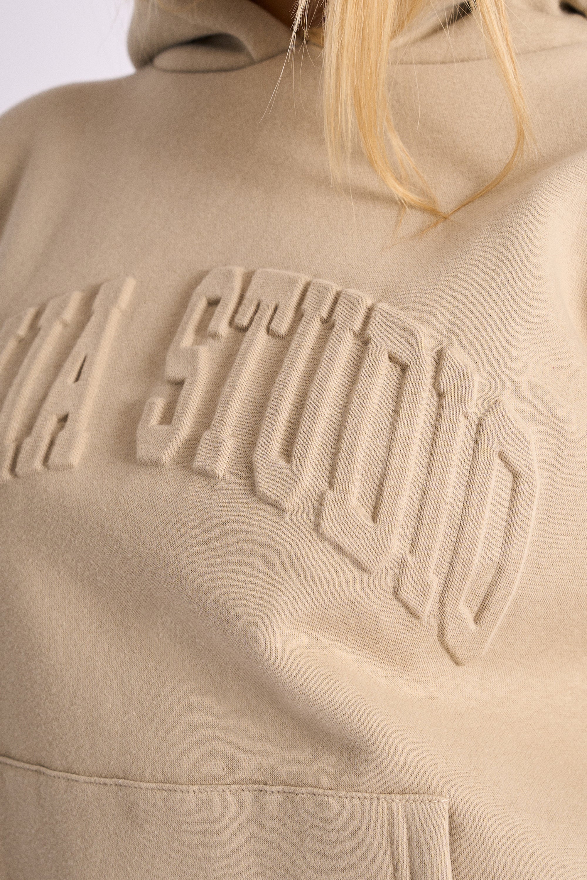 Kaiia Studio Embossed Logo Oversized Hoodie Stone - Image 2