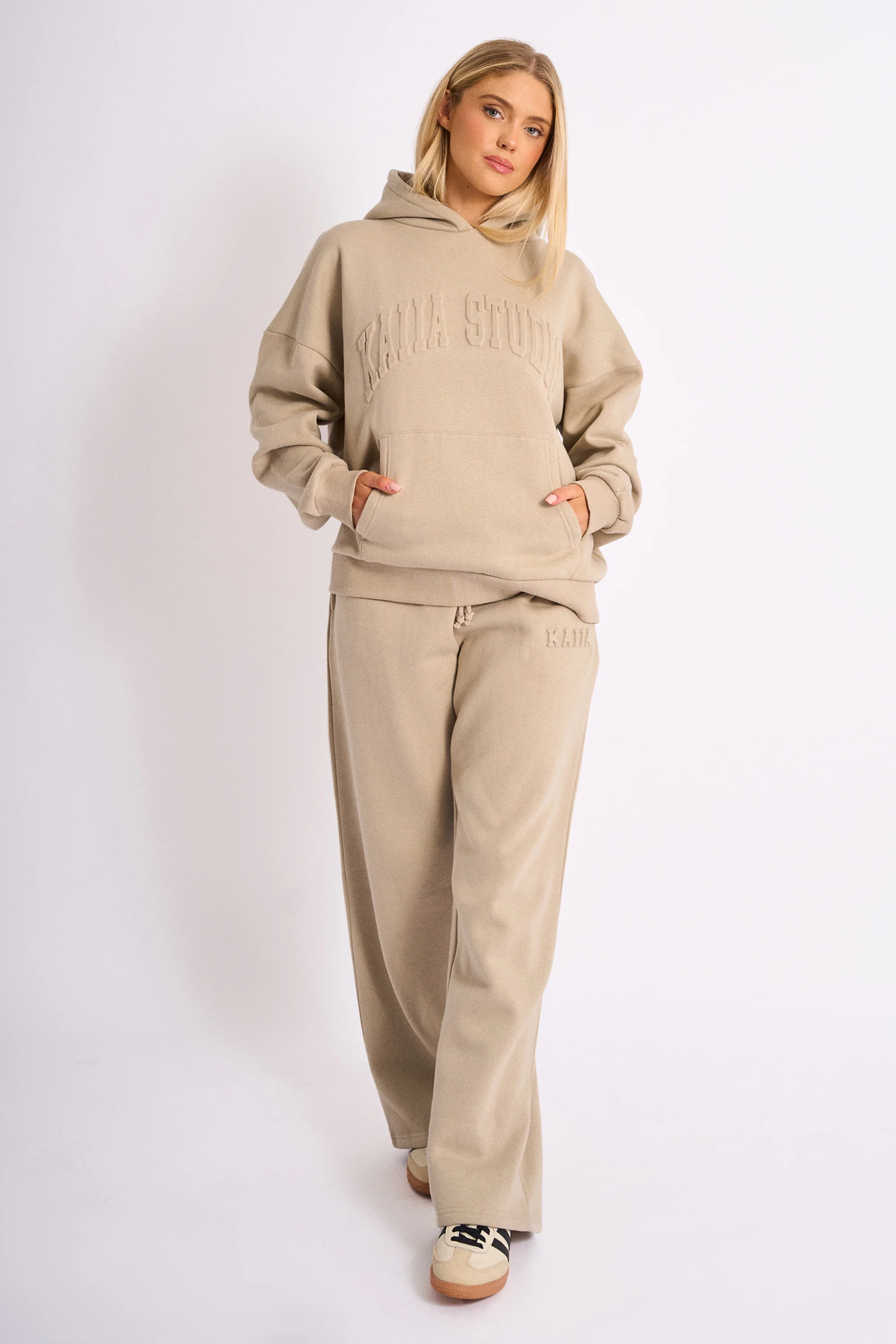 Kaiia Studio Embossed Logo Oversized Hoodie Stone - Image 4