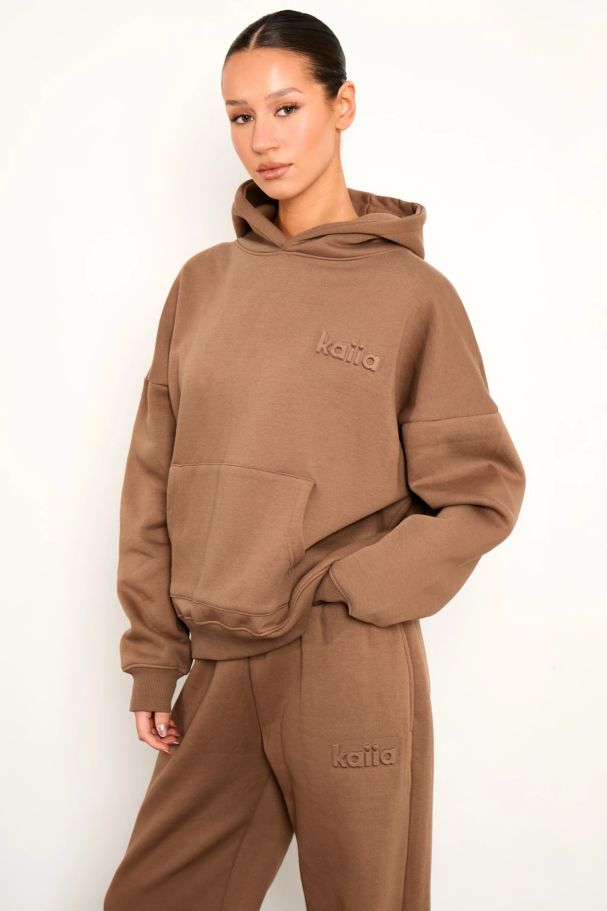 Kaiia Studio Embossed Oversized Hoodie Caramel - Image 2