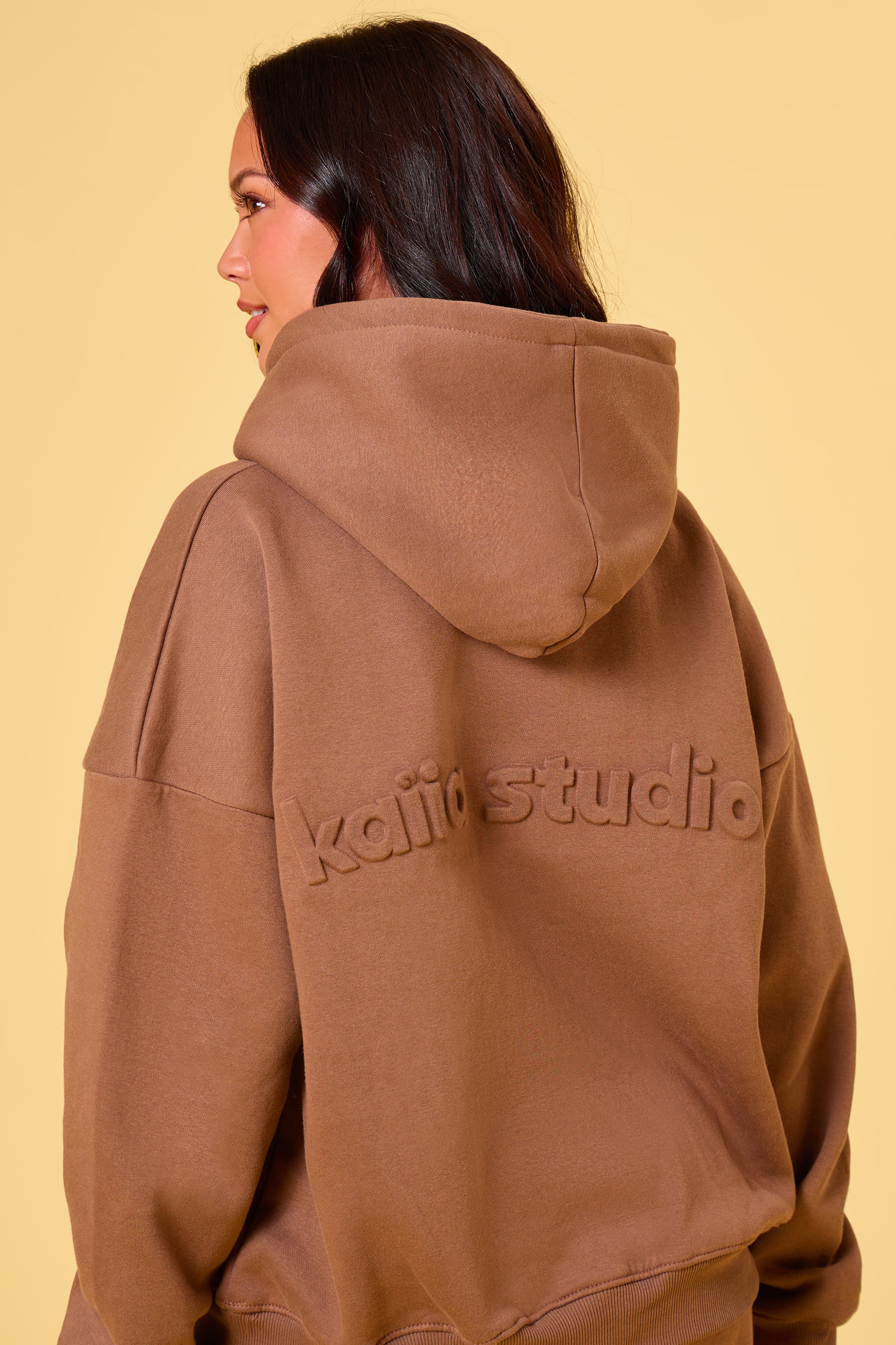 Kaiia Studio Embossed Oversized Hoodie Caramel - Image 5