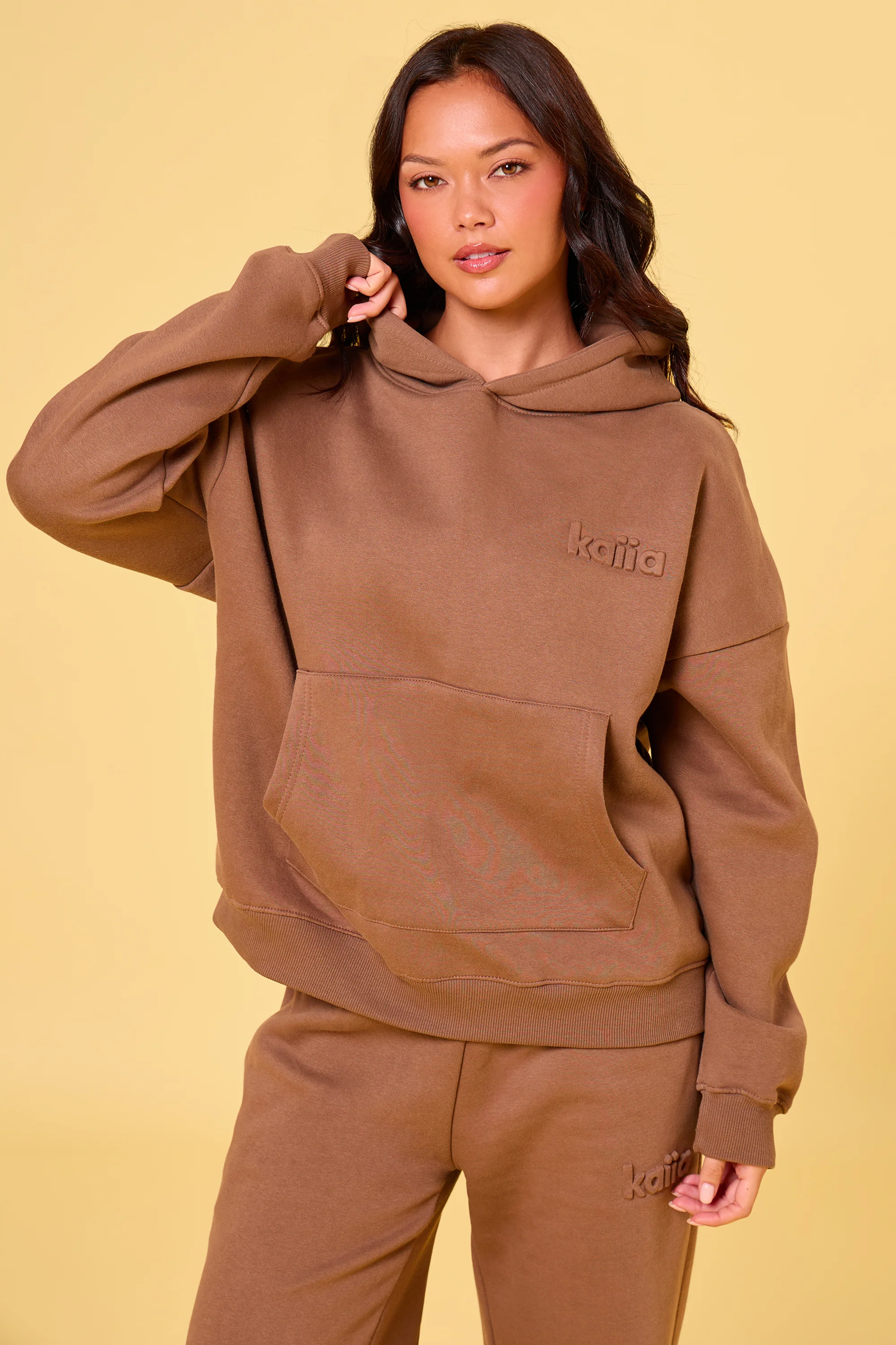 Kaiia Studio Embossed Oversized Hoodie Caramel - Image 6