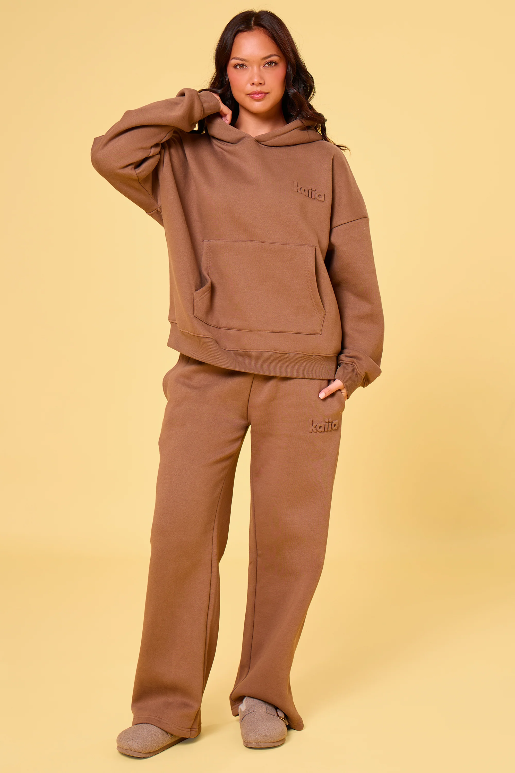 Kaiia Studio Embossed Oversized Hoodie Caramel - Image 8
