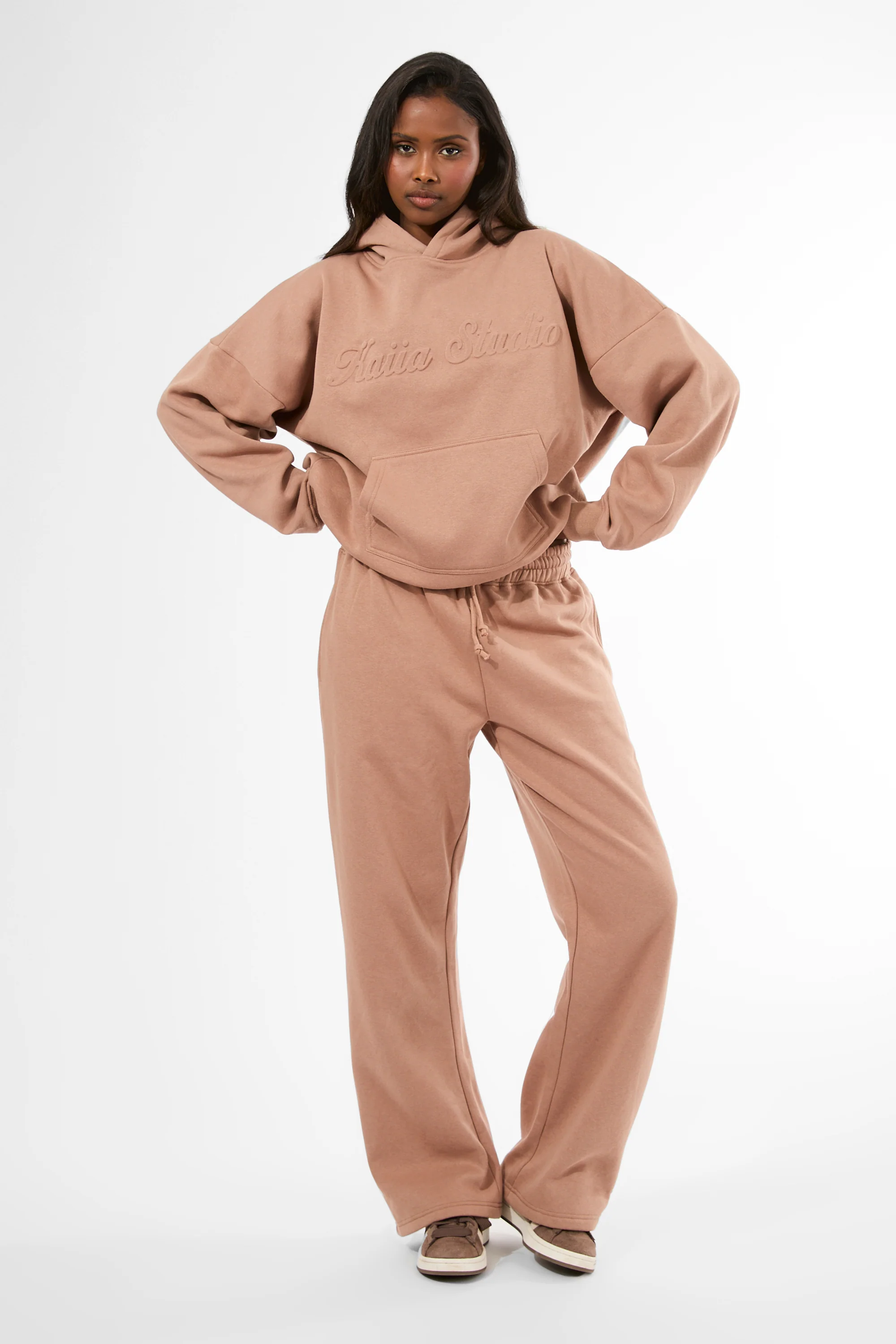 Kaiia Studio Embossed Script Logo Oversized Hoodie Milk Chocolate - Image 5