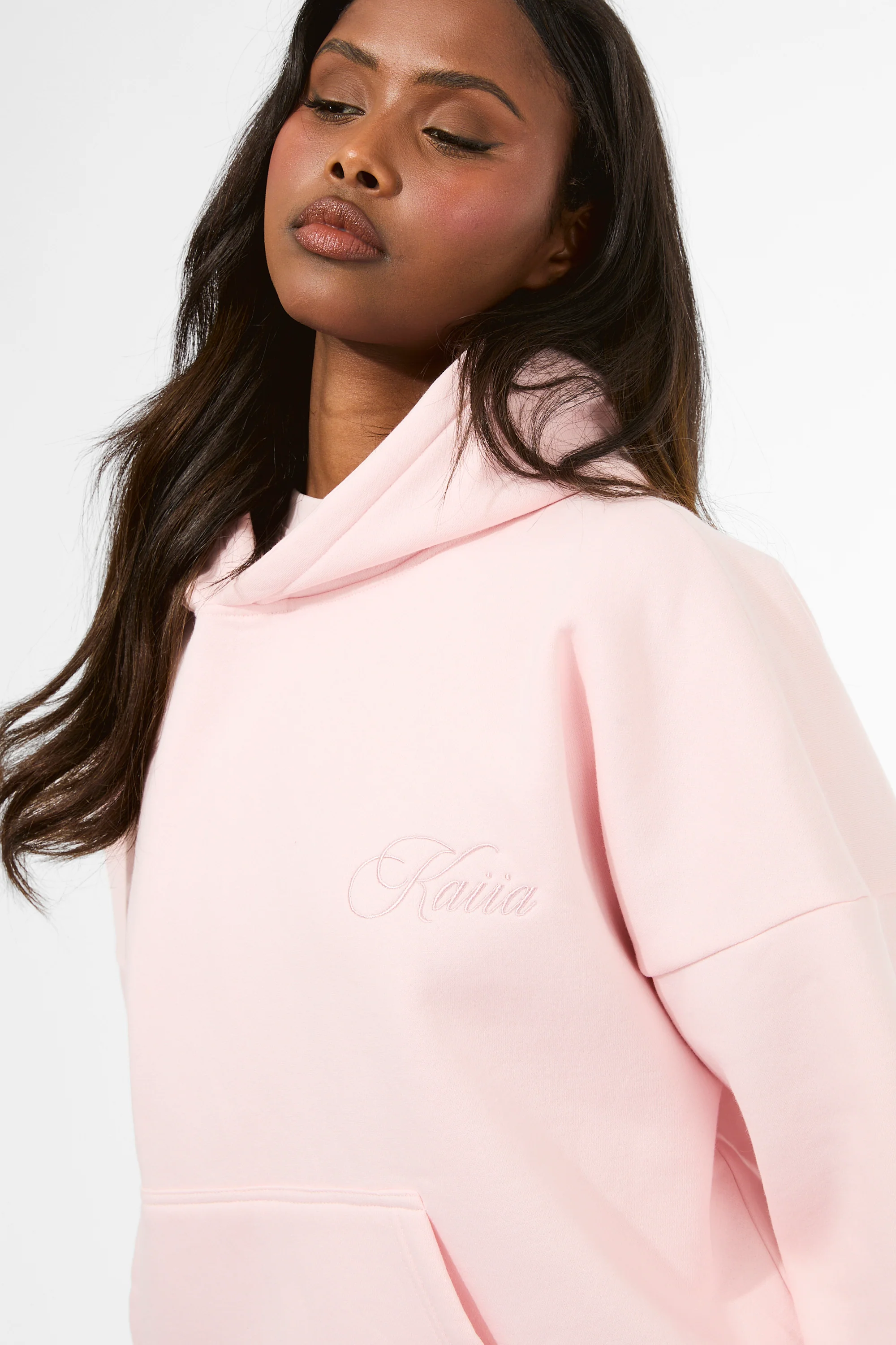 Kaiia Studio Embossed Script Logo Oversized Hoodie Strawberry Pink - Image 2