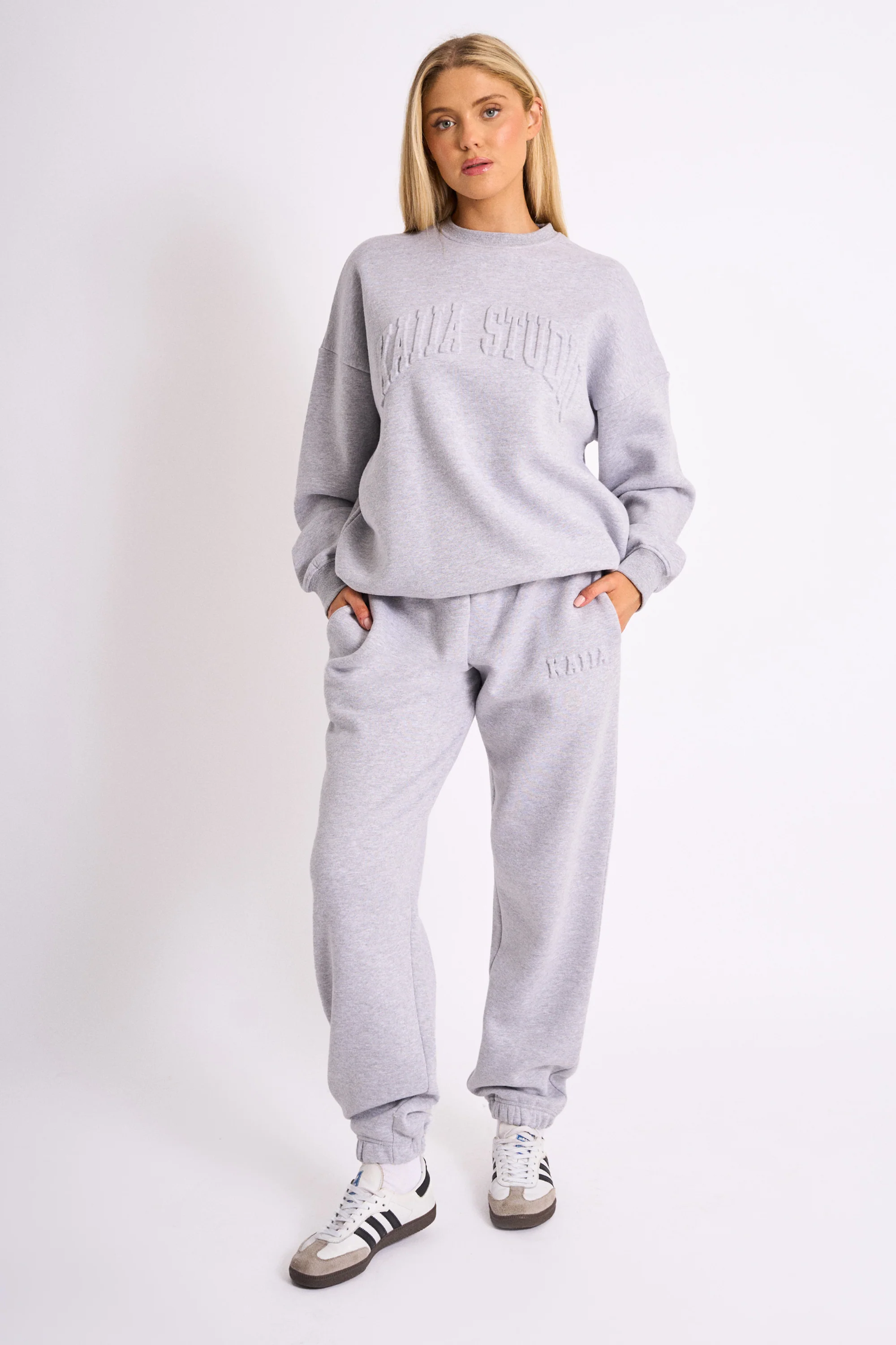 Kaiia Studio Embossed Logo Oversized Sweatshirt Grey Marl - Image 4